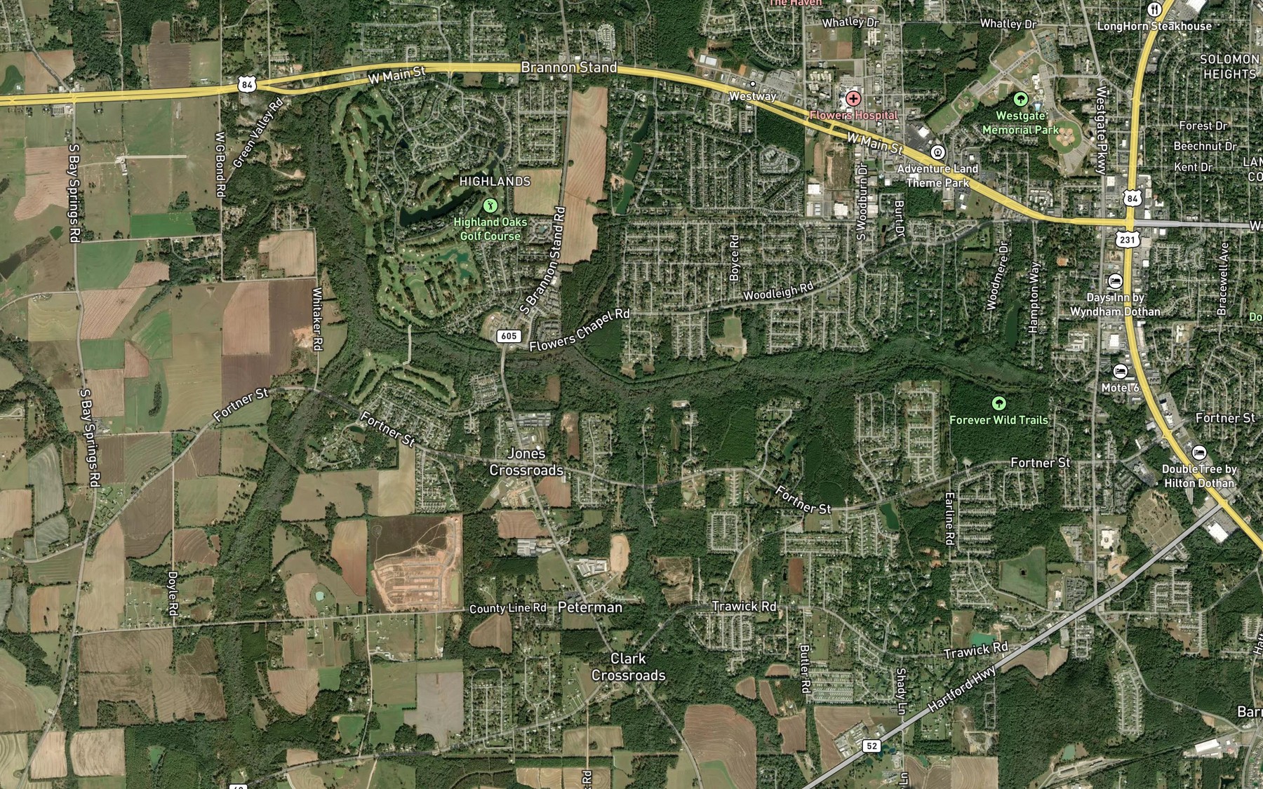 Satellite map of the Pinhook Creek