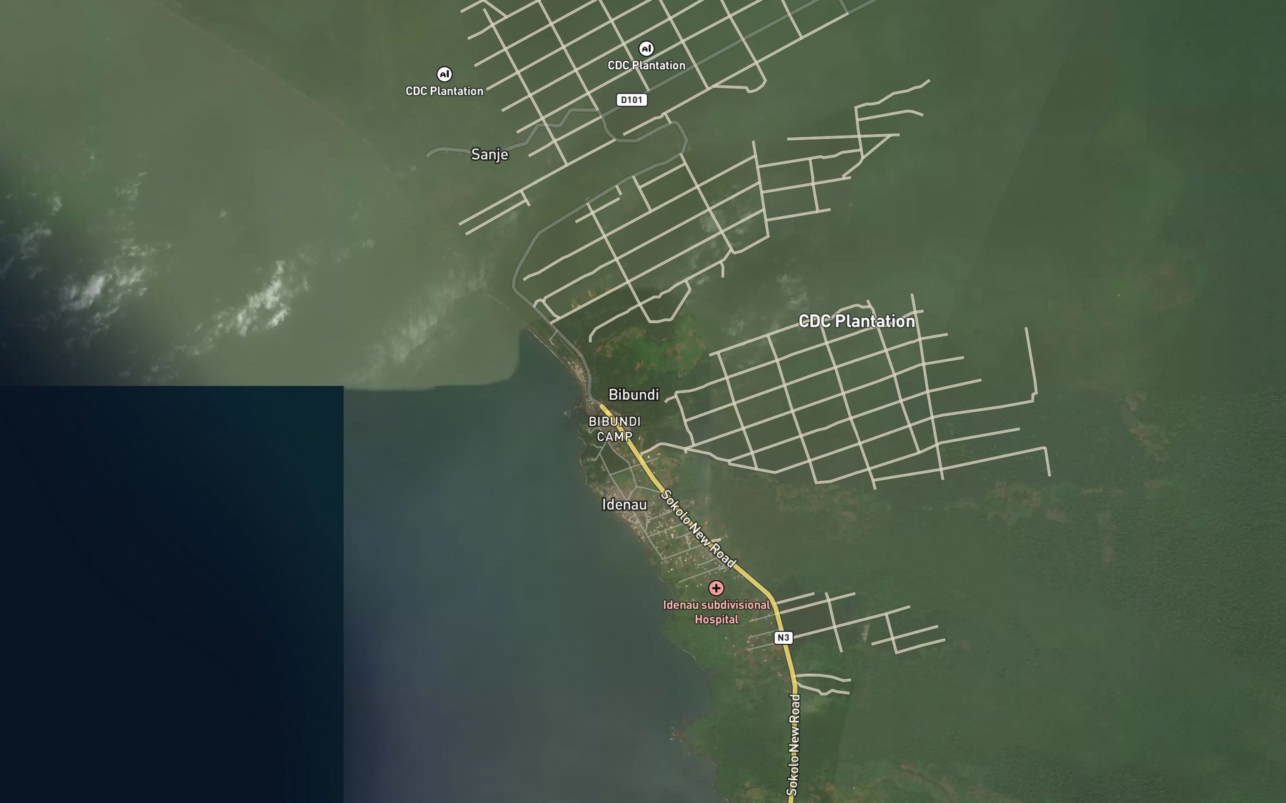 Satellite map of the Bibundi River