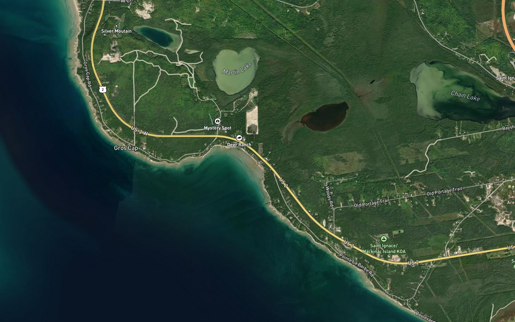 Satellite map of the Moran River