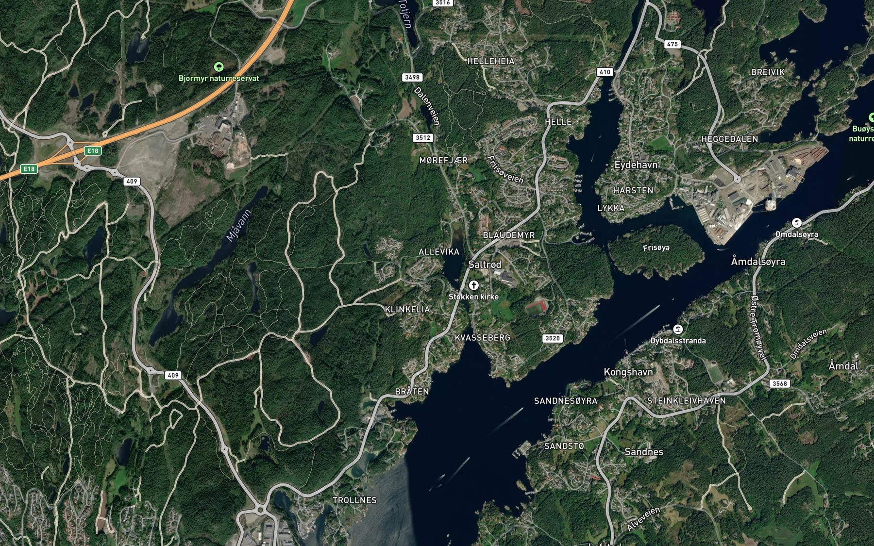 Satellite map of the Svartfoss