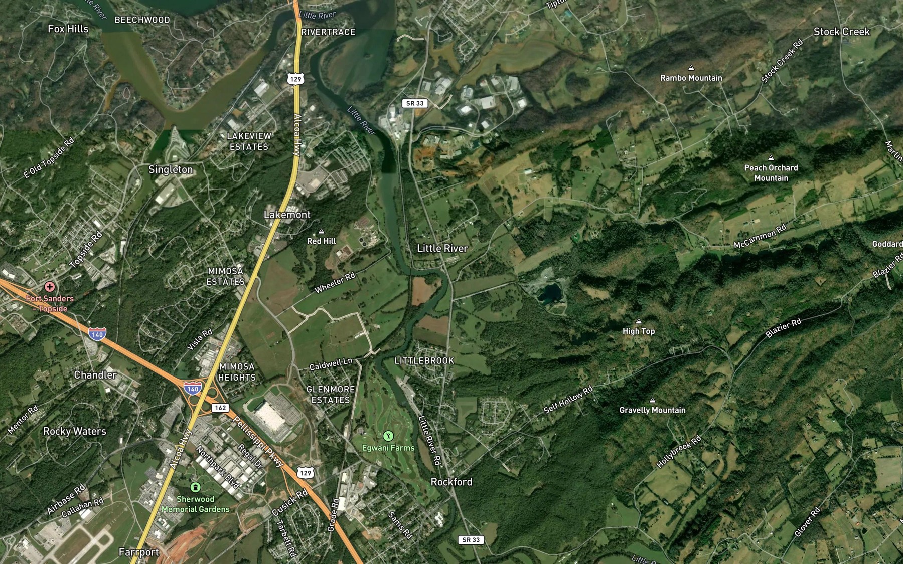 Satellite map of the Roddy Branch