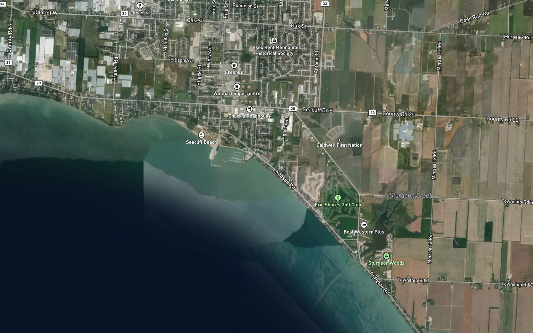 Satellite map of the Stink Creek