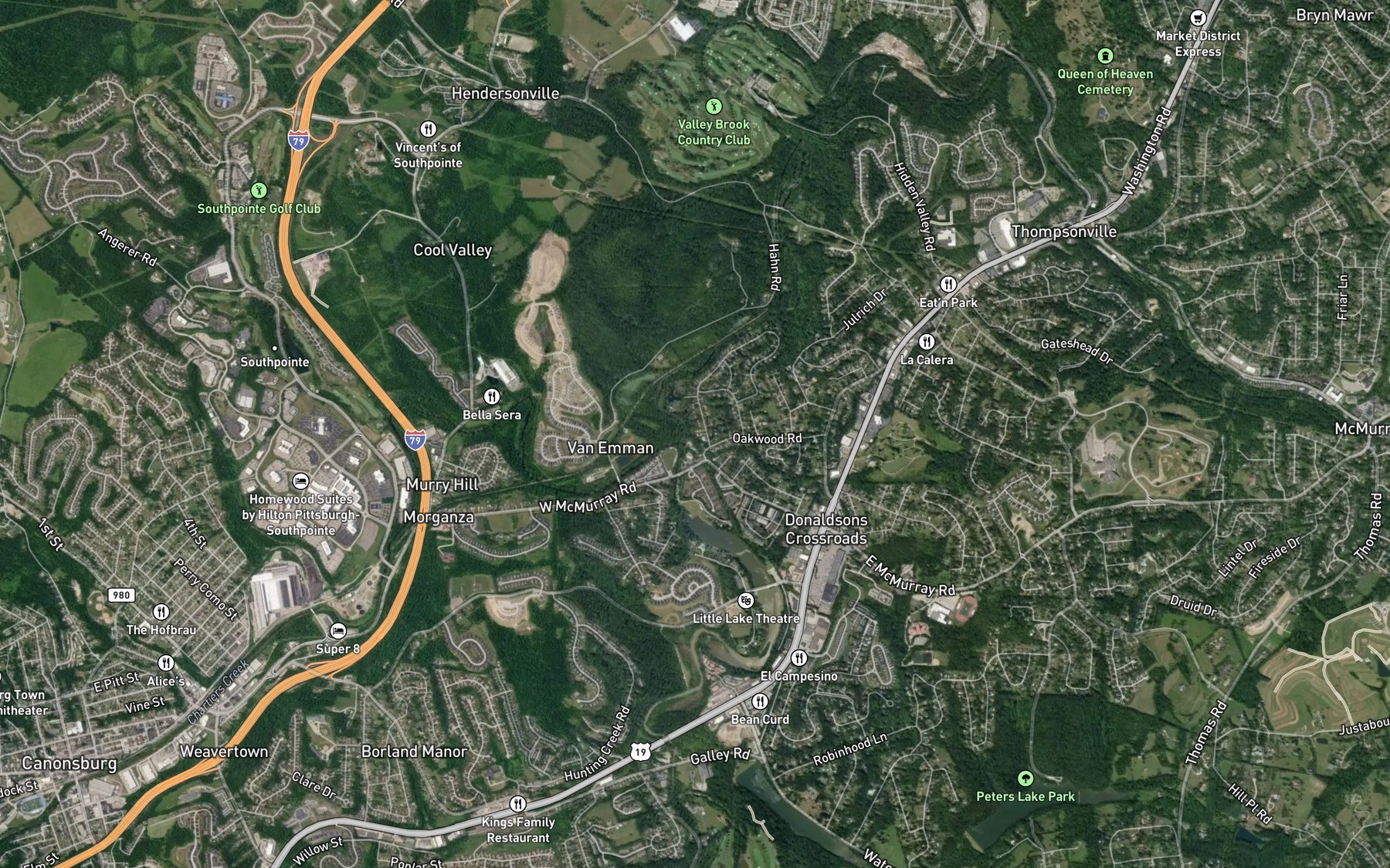 Satellite map of the Little Chartiers Creek