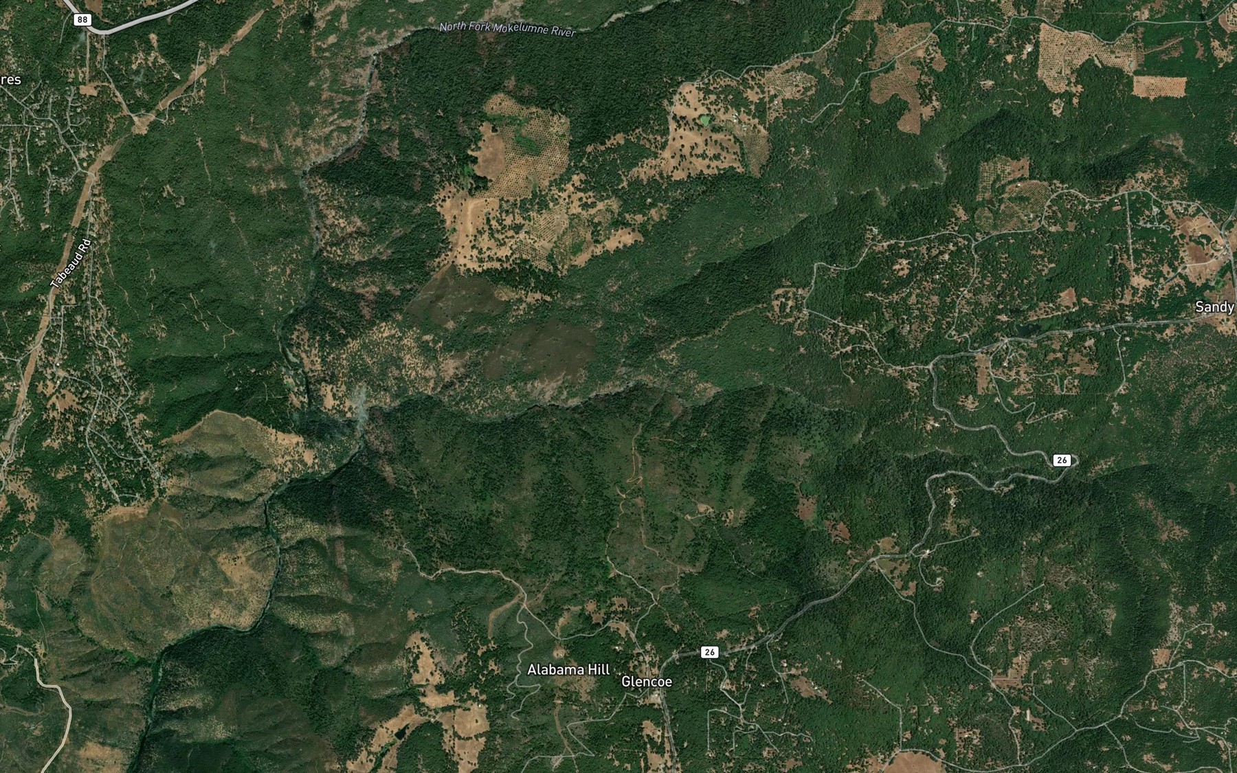 Satellite map of the South Fork Mokelumne River