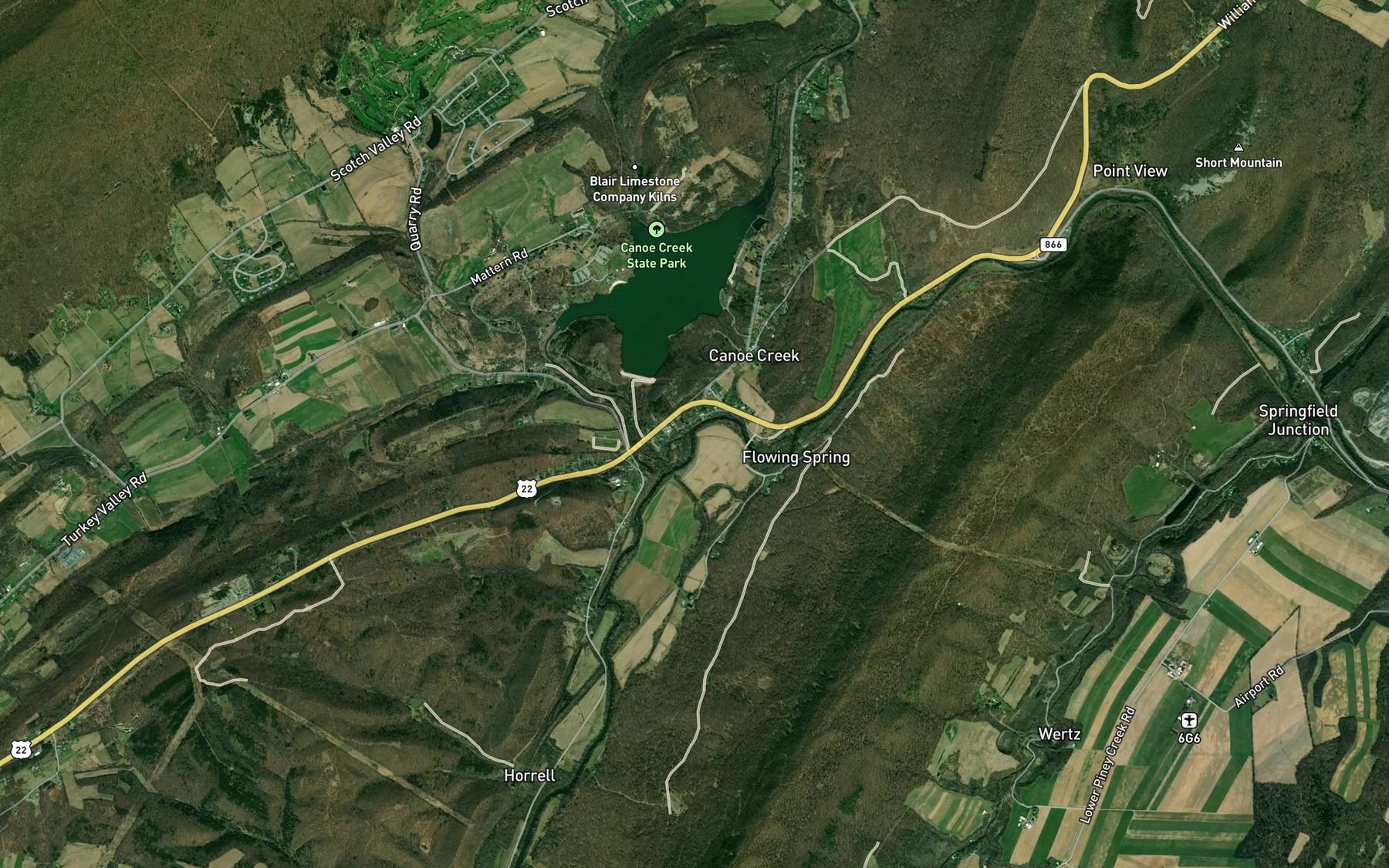 Satellite map of the Canoe Creek