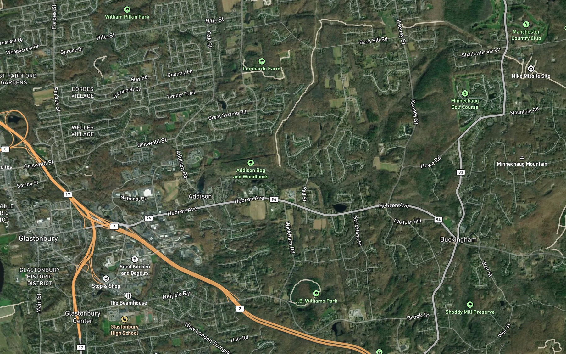 Satellite map of the Wildcat Brook