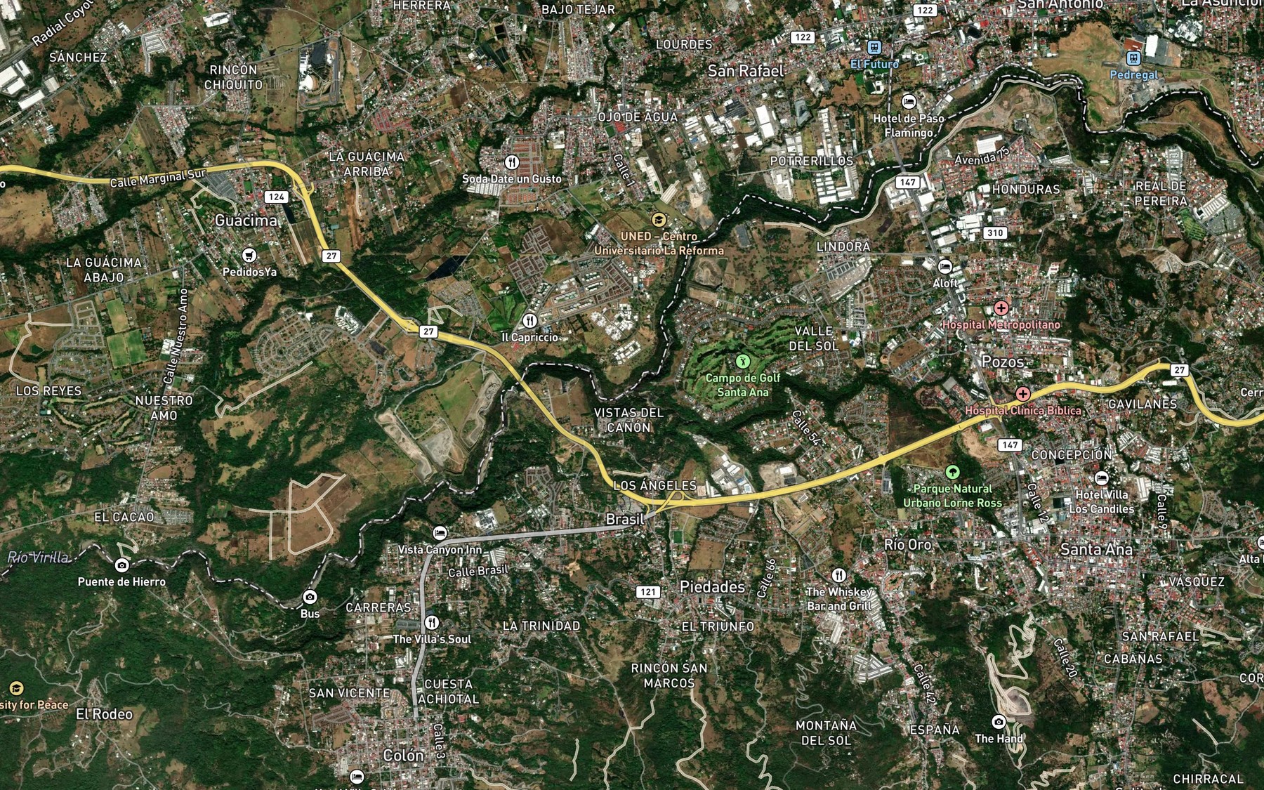 Satellite map of the Rio Uruca
