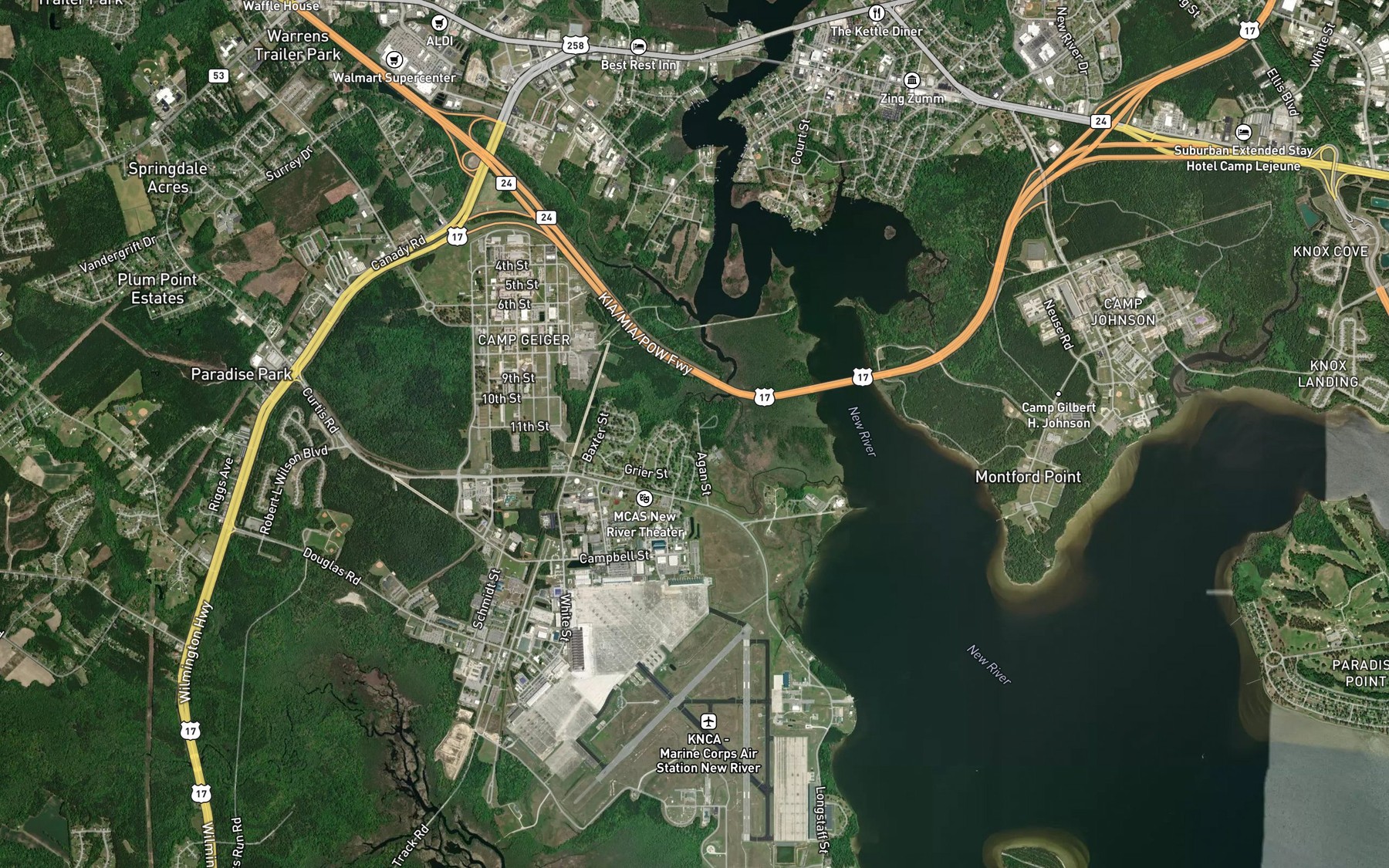 Satellite map of the Strawhorn Creek
