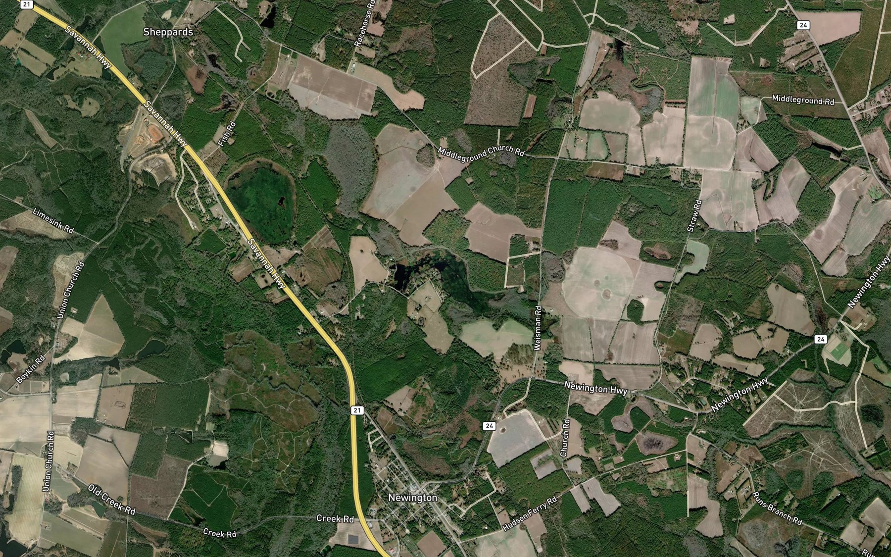 Satellite map of the Meldrin Millpond