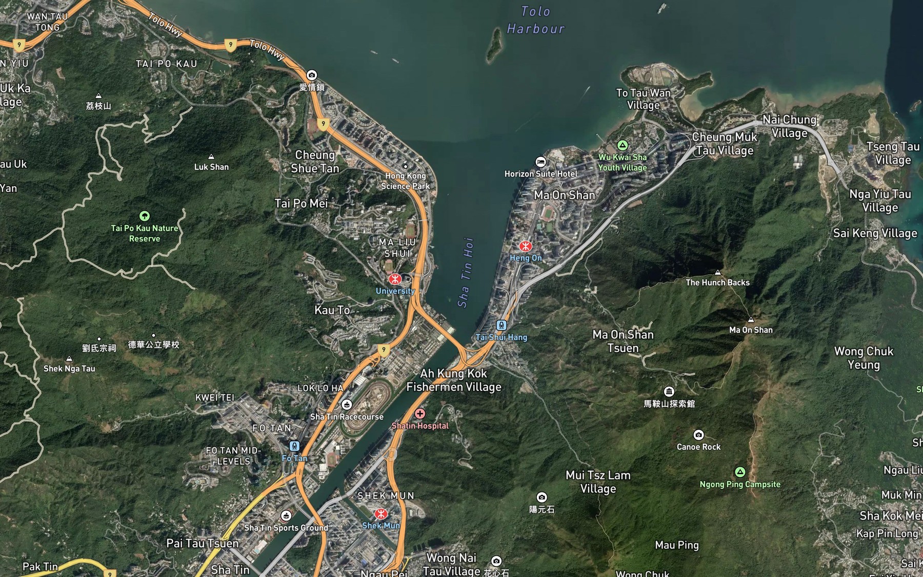Satellite map of the Sha Tin Hoi