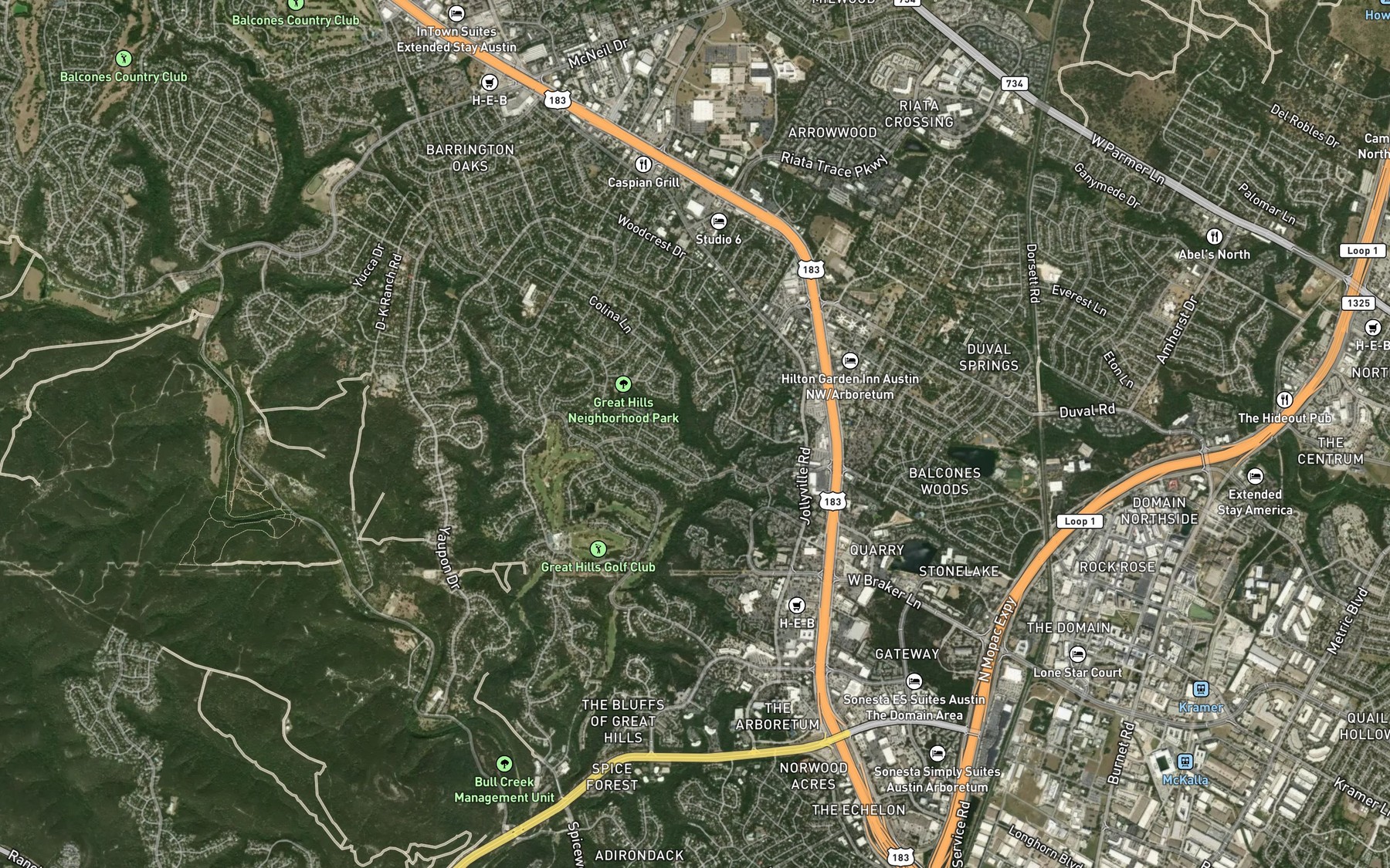 Satellite map of the Laurel Oaks Creek