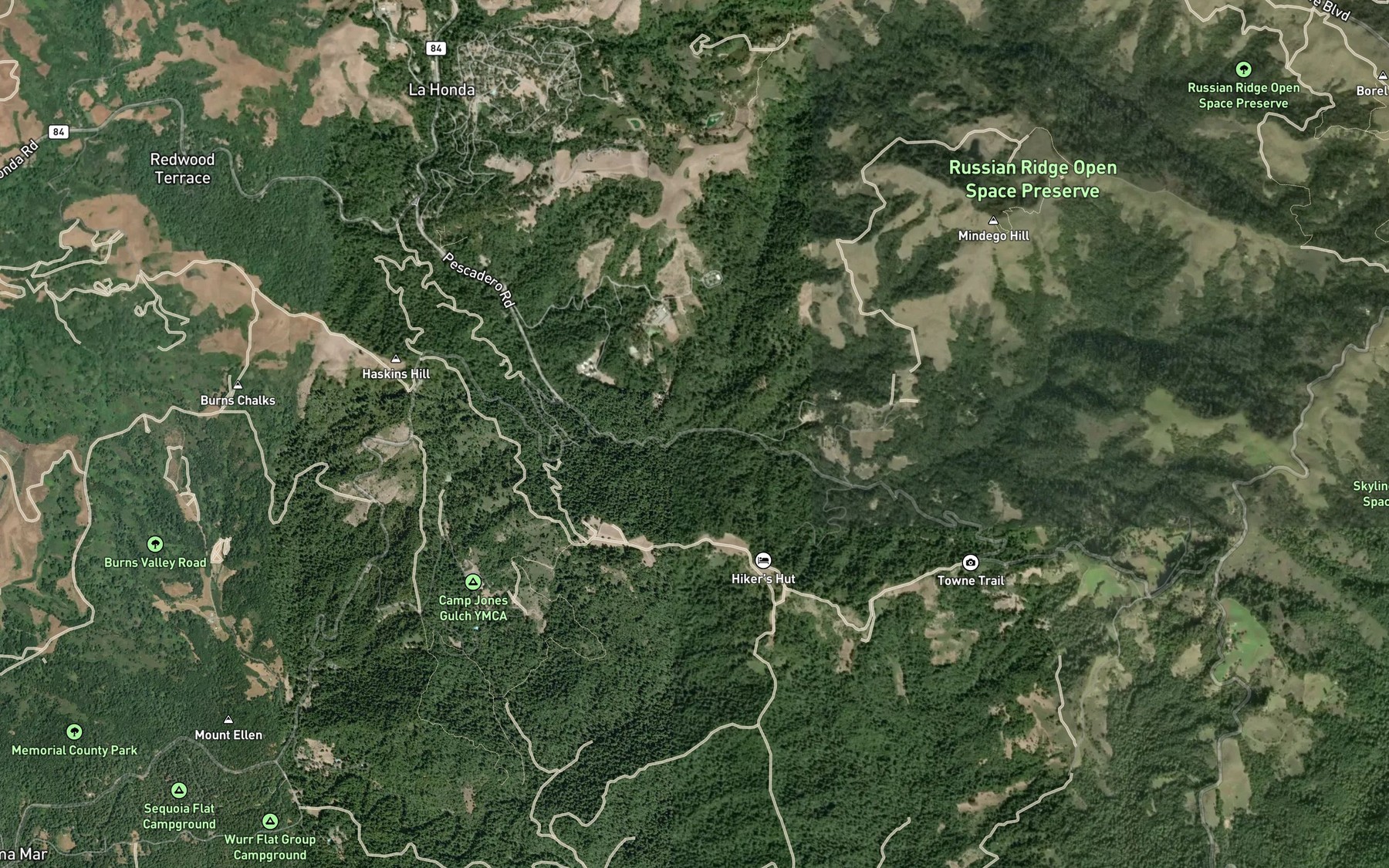 Satellite map of the Mindego Creek