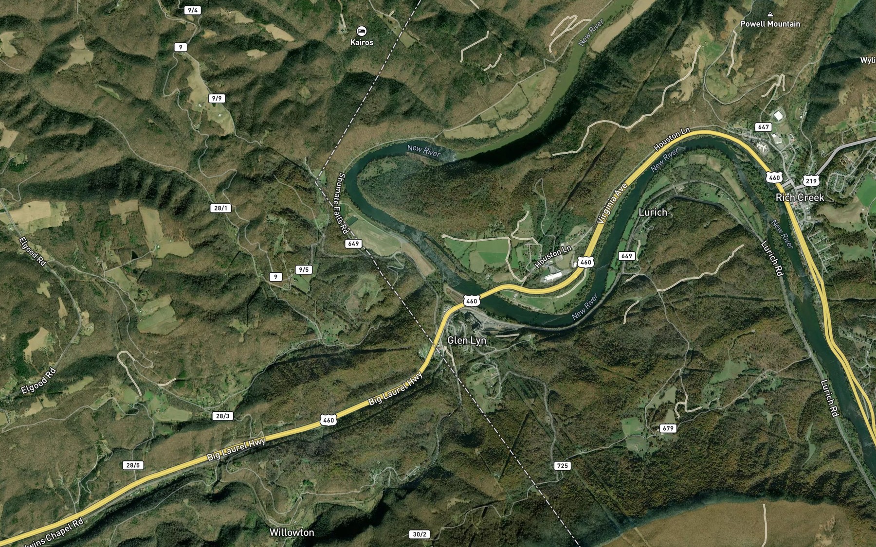 Satellite map of the Adair Run