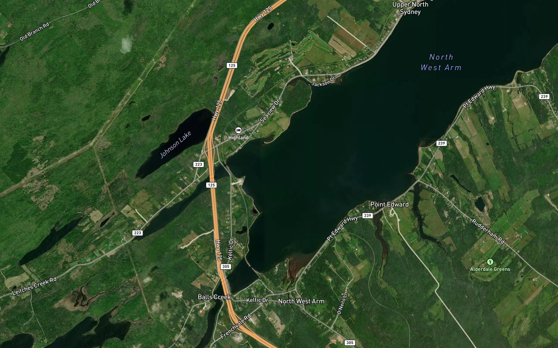 Satellite map of the Leitches Creek