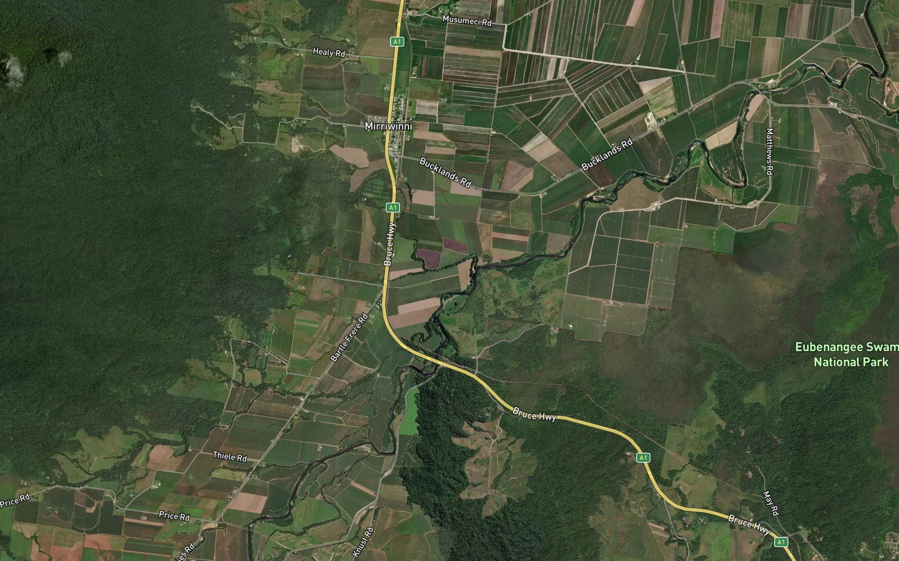 Satellite map of the Pughs Creek