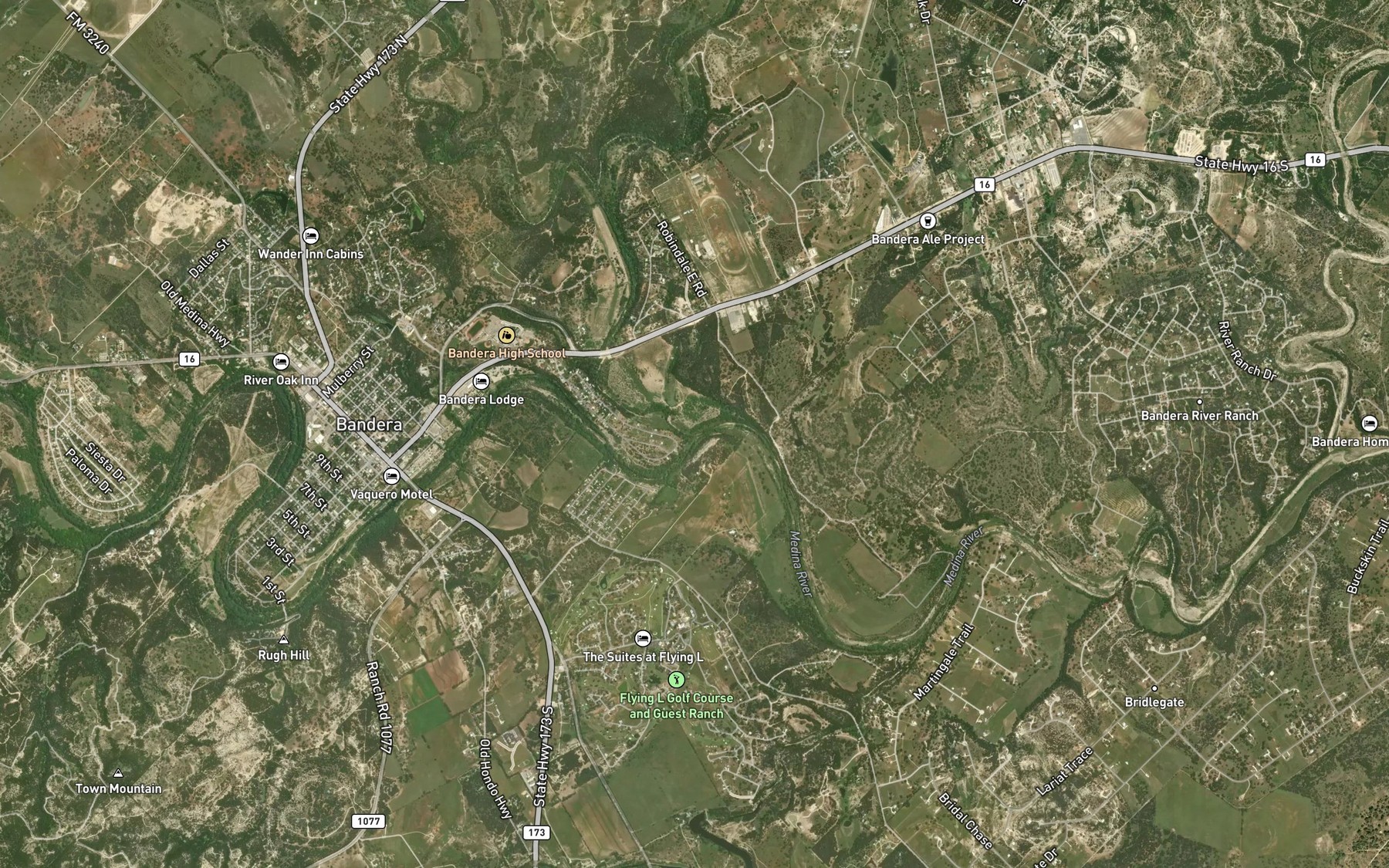 Satellite map of the Bandera Creek