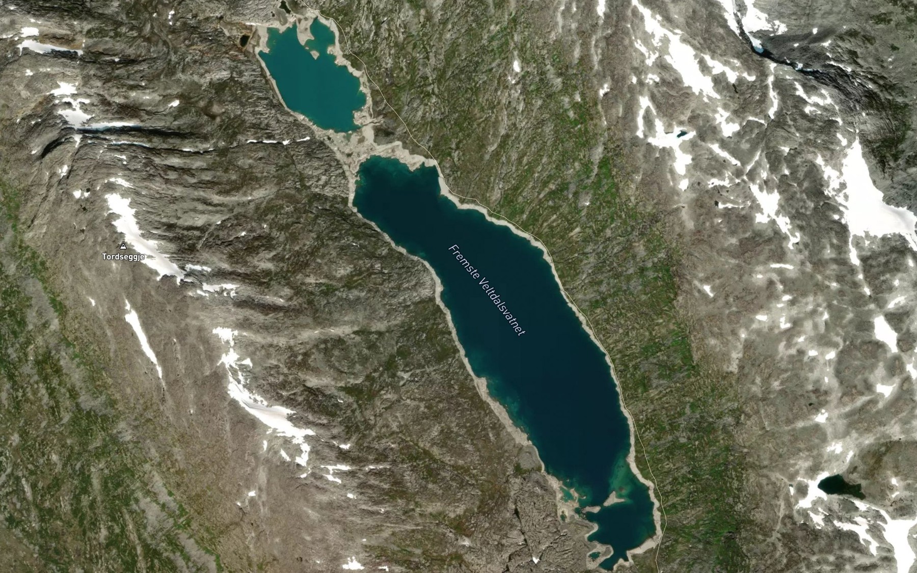 Satellite map of the Fremste Veltdalsvatnet