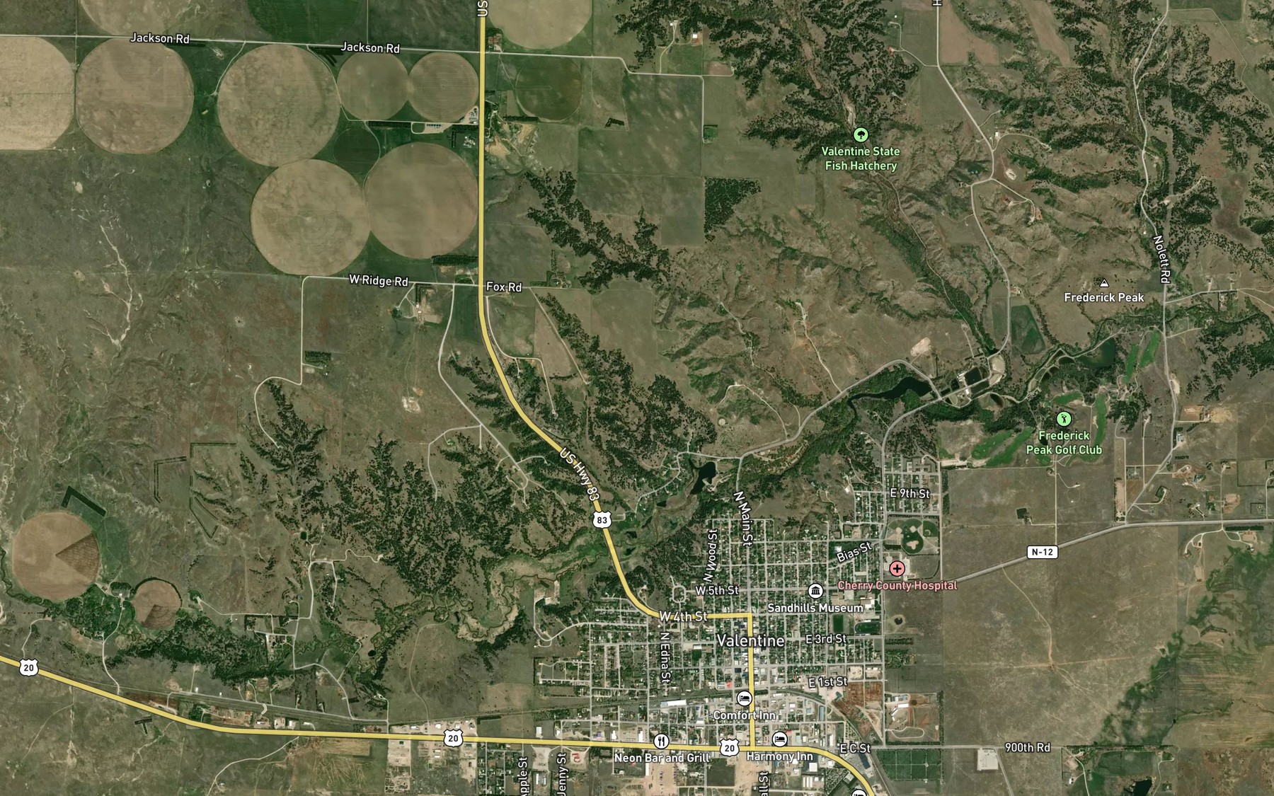 Satellite map of the Valentine Reservoir