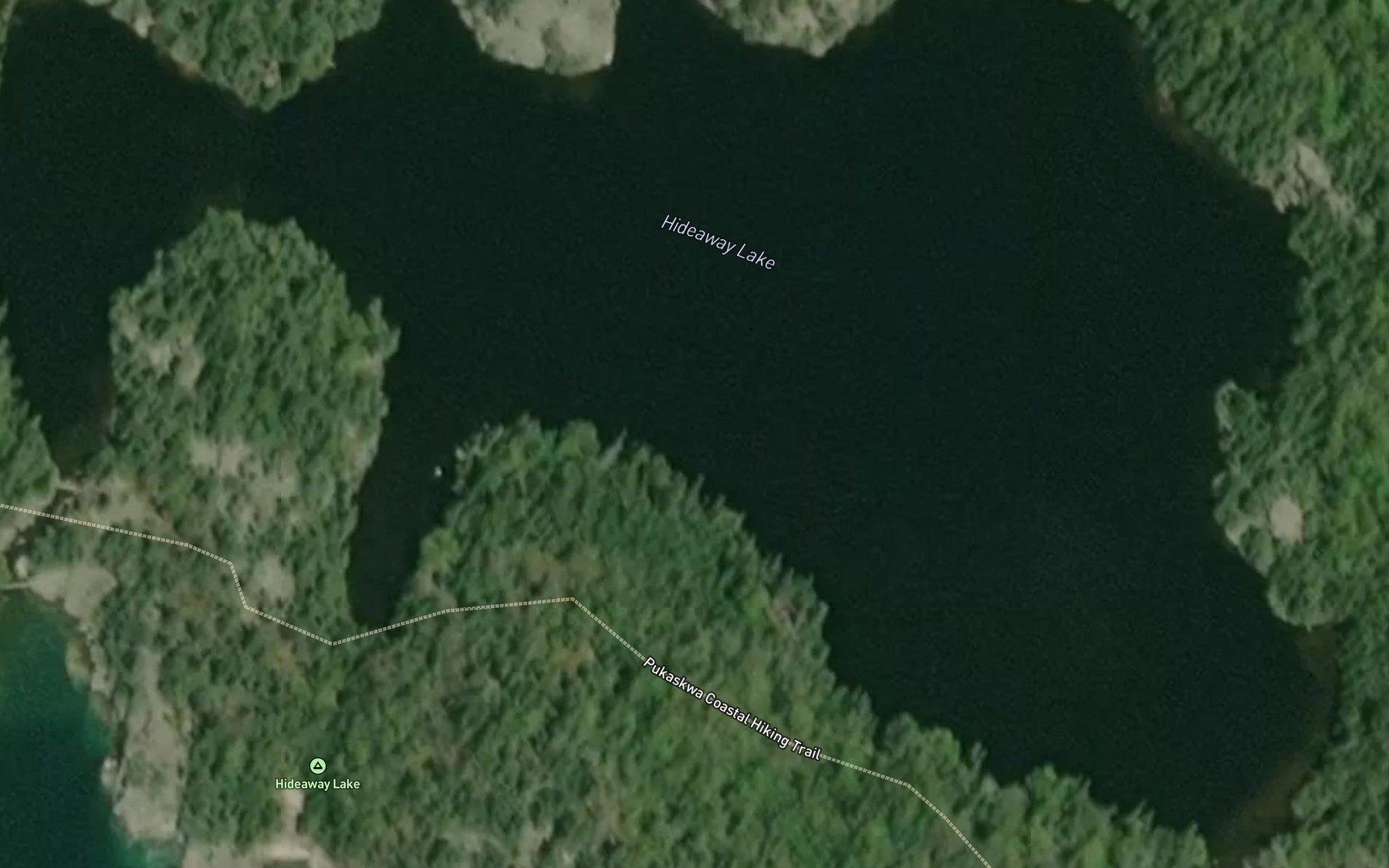 Satellite map of the Hideaway Lake