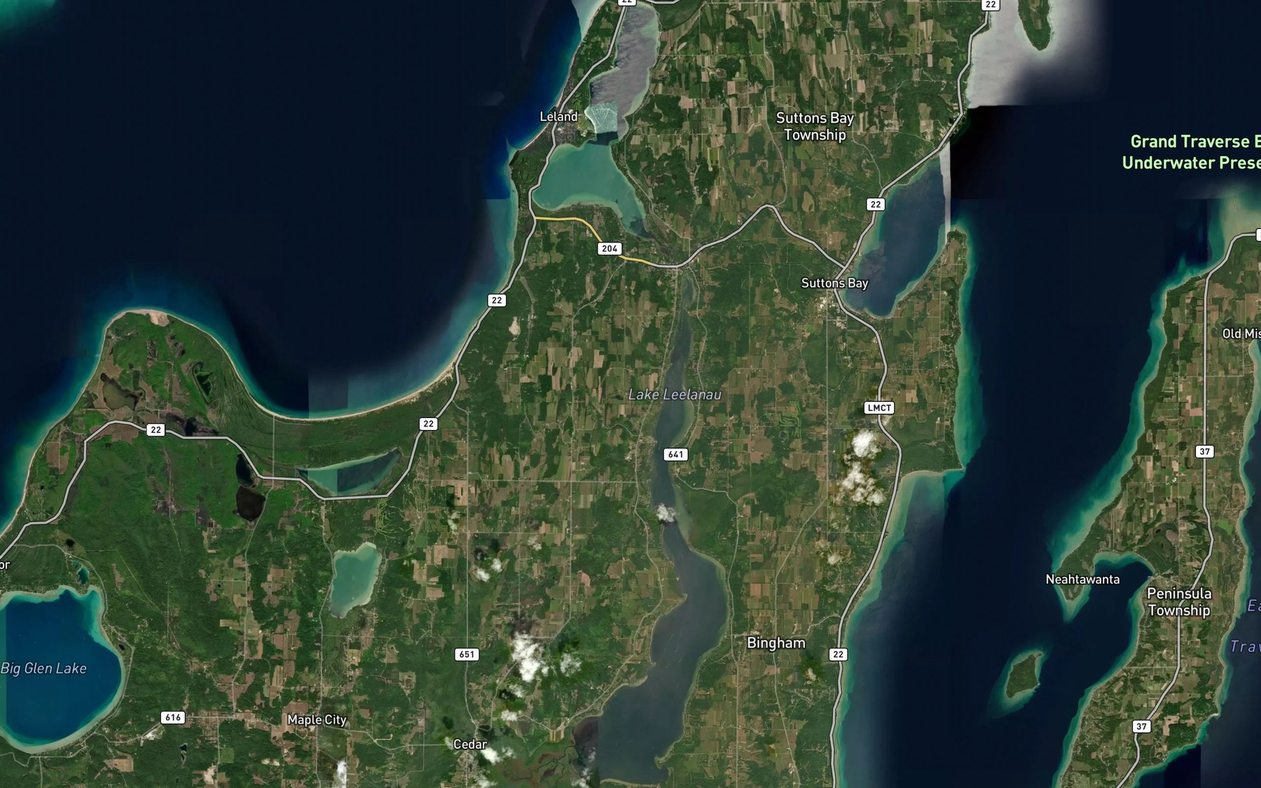 Satellite map of the Lake Leelanau
