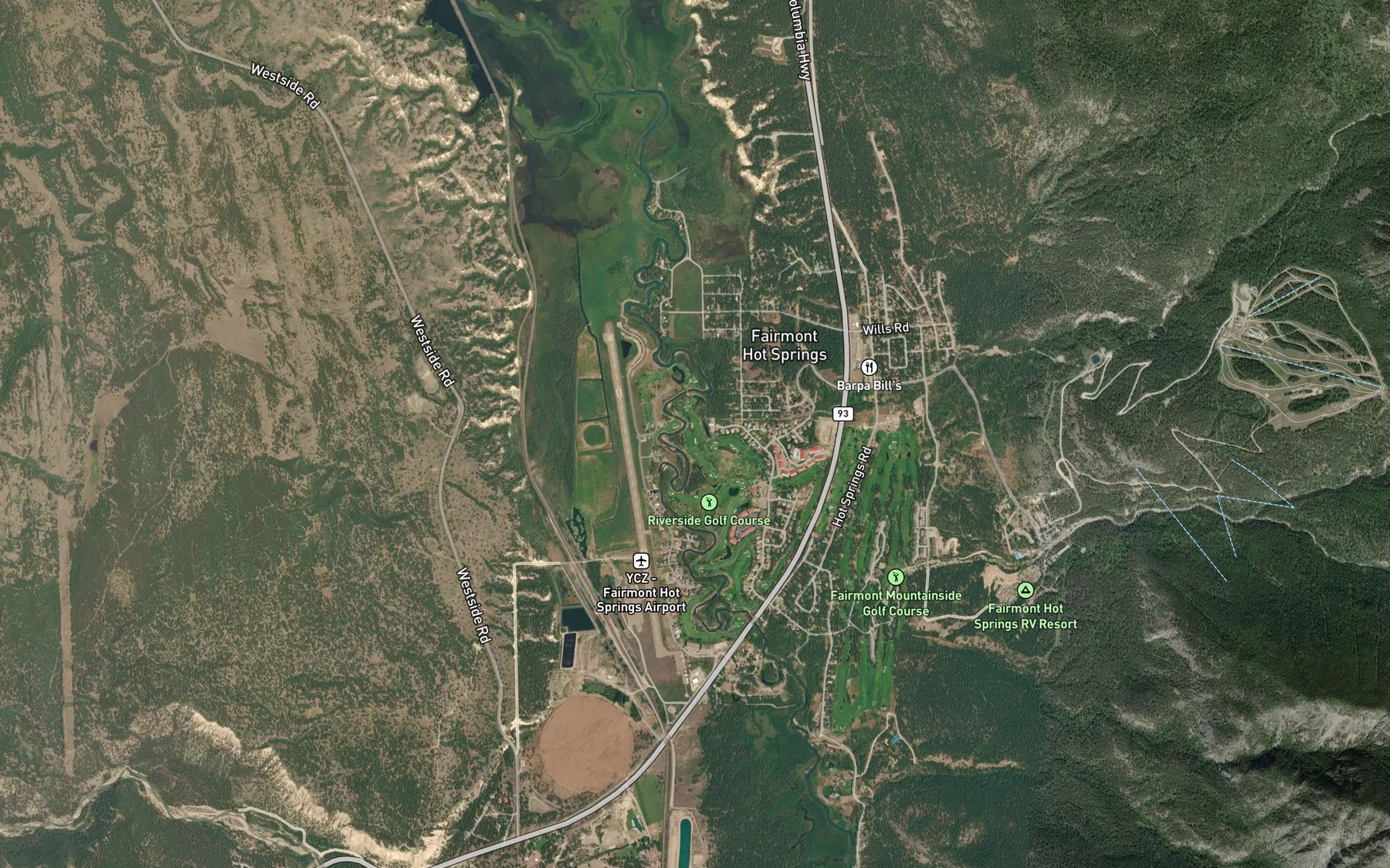 Satellite map of the Fairmont Creek