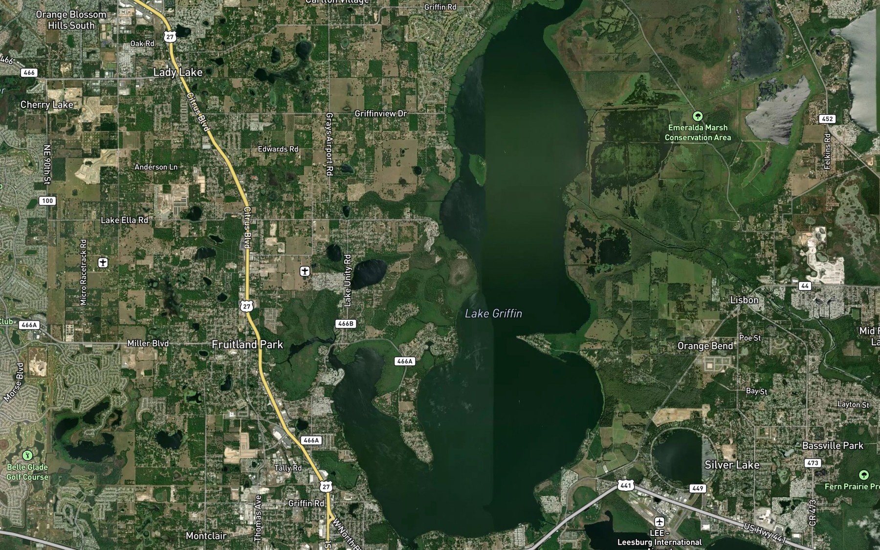 Satellite map of the Lake Griffin