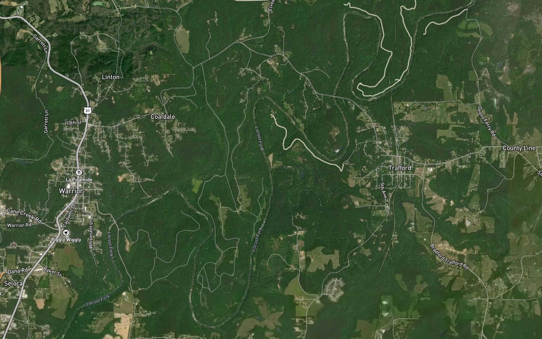 Satellite map of the Gurley Creek