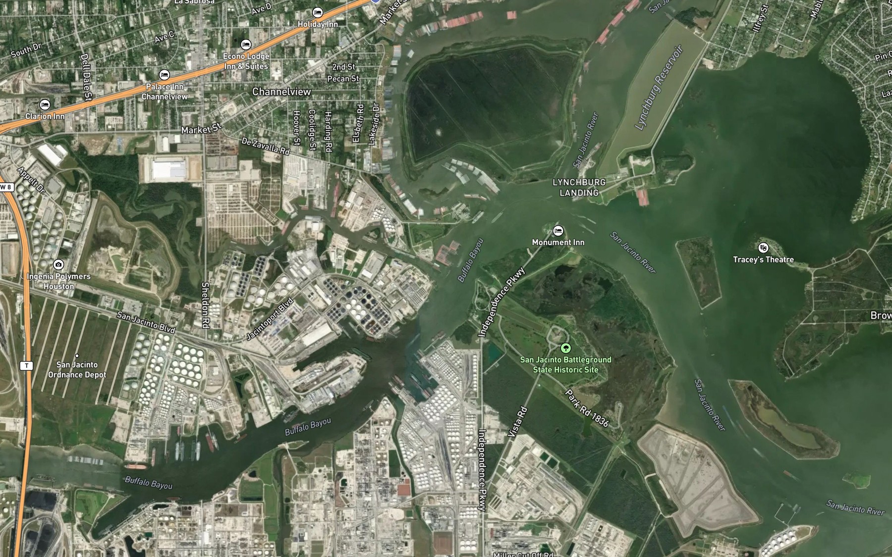 Satellite map of the Carpenters Bayou