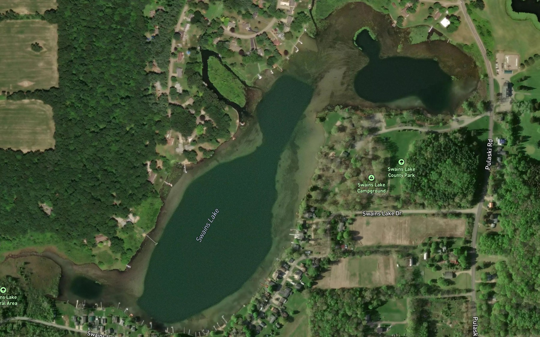Satellite map of the Swains Lake