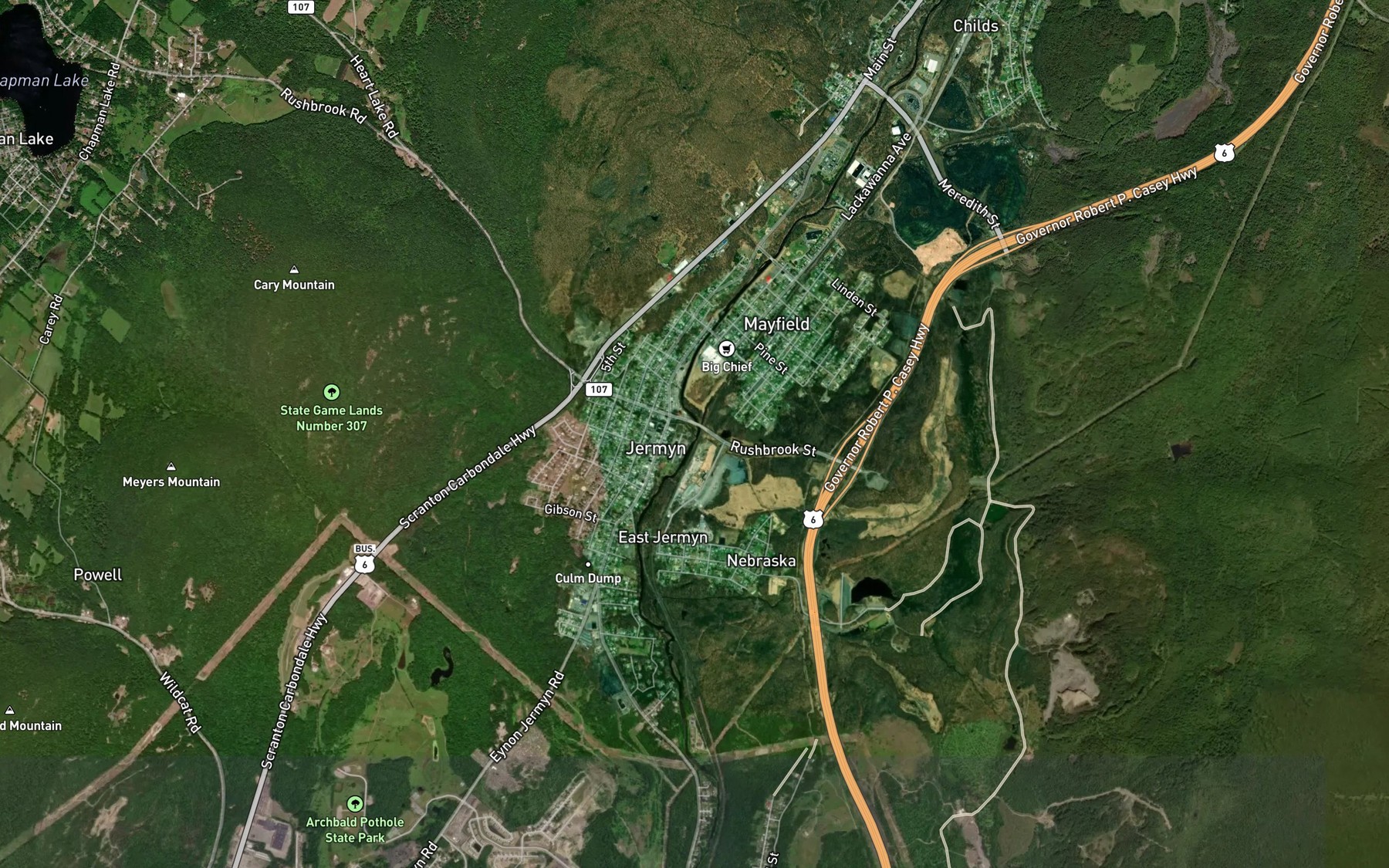 Satellite map of the Rush Brook