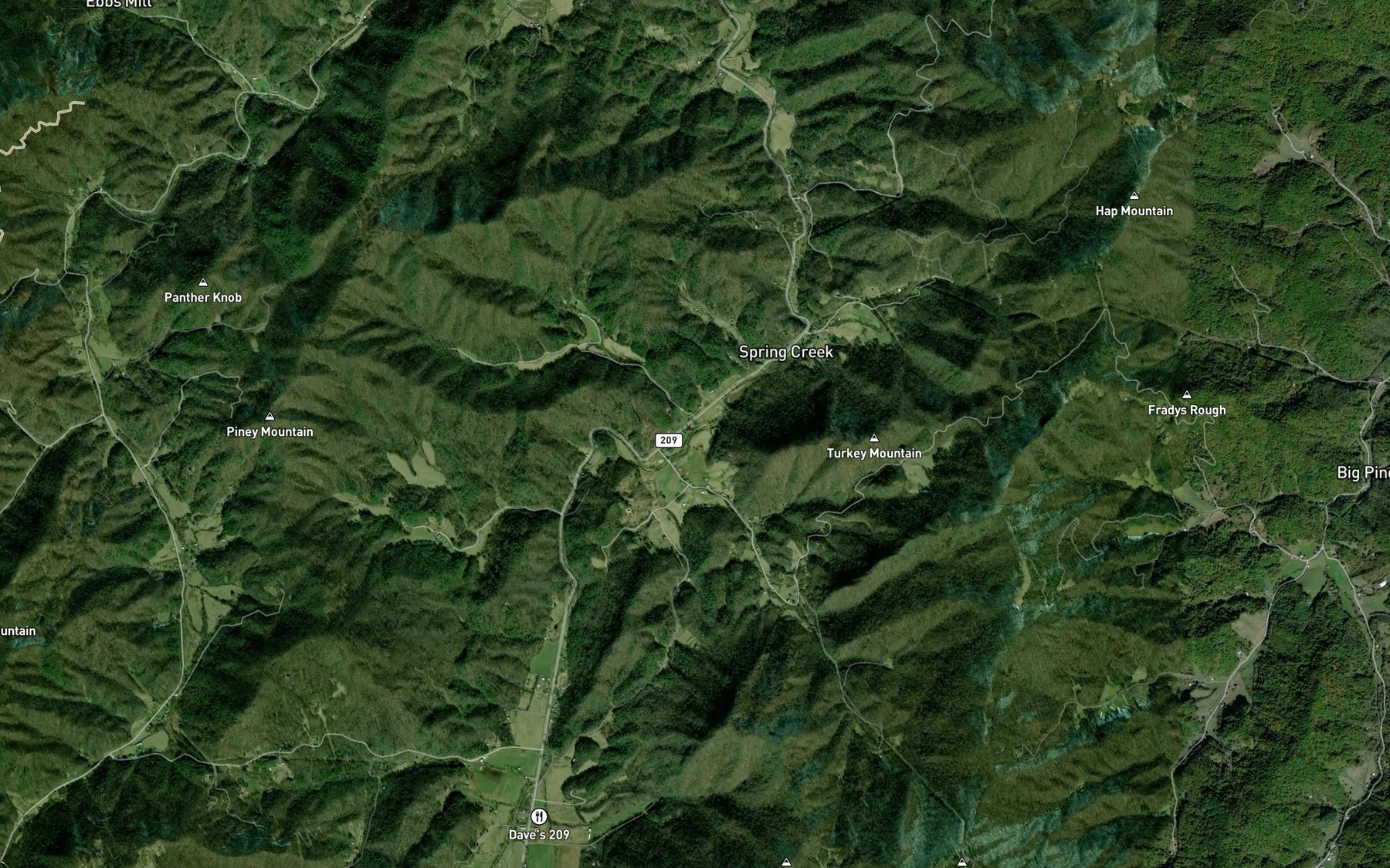 Satellite map of the Greasy Branch