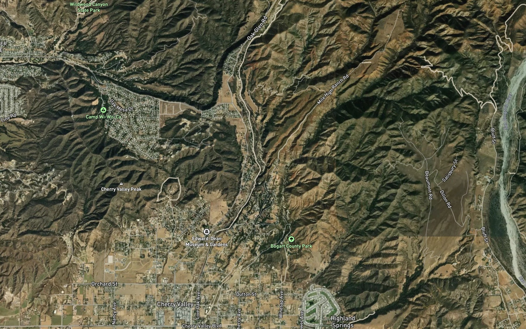 Satellite map of the Wallace Creek