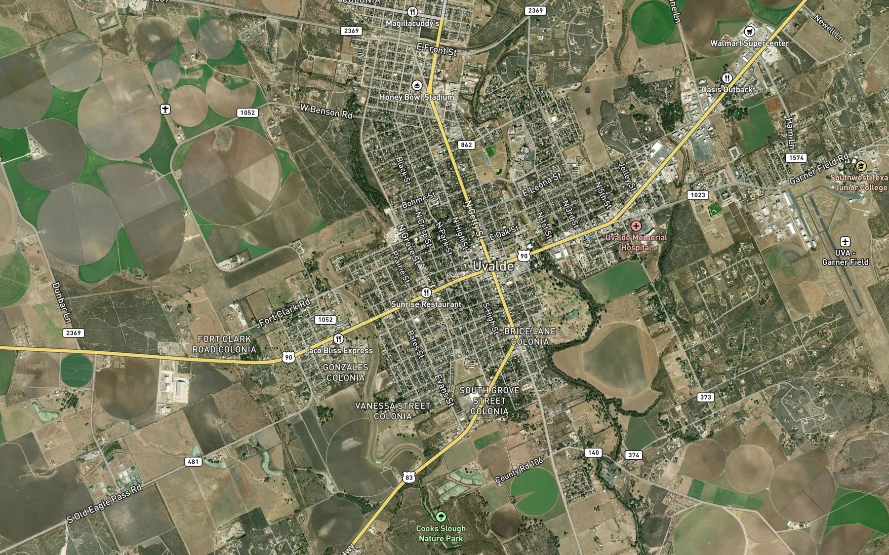 Satellite map of the Leona Springs