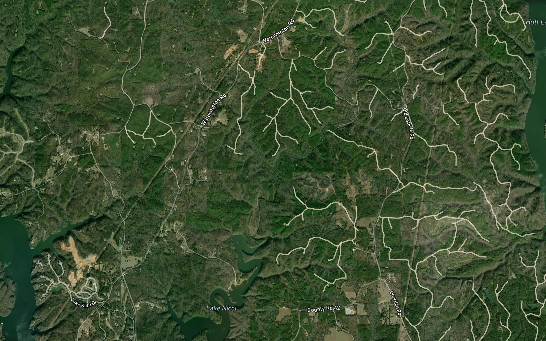 Satellite map of the Little Yellow Creek
