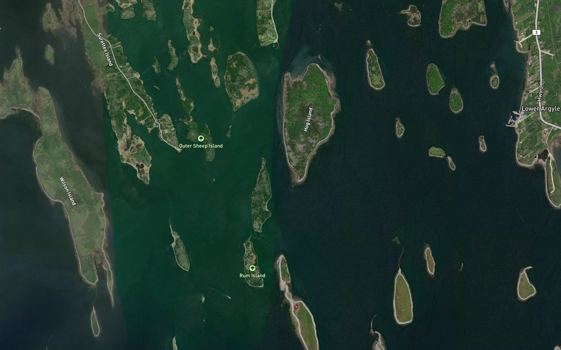 Satellite map of the Hog Island Channel