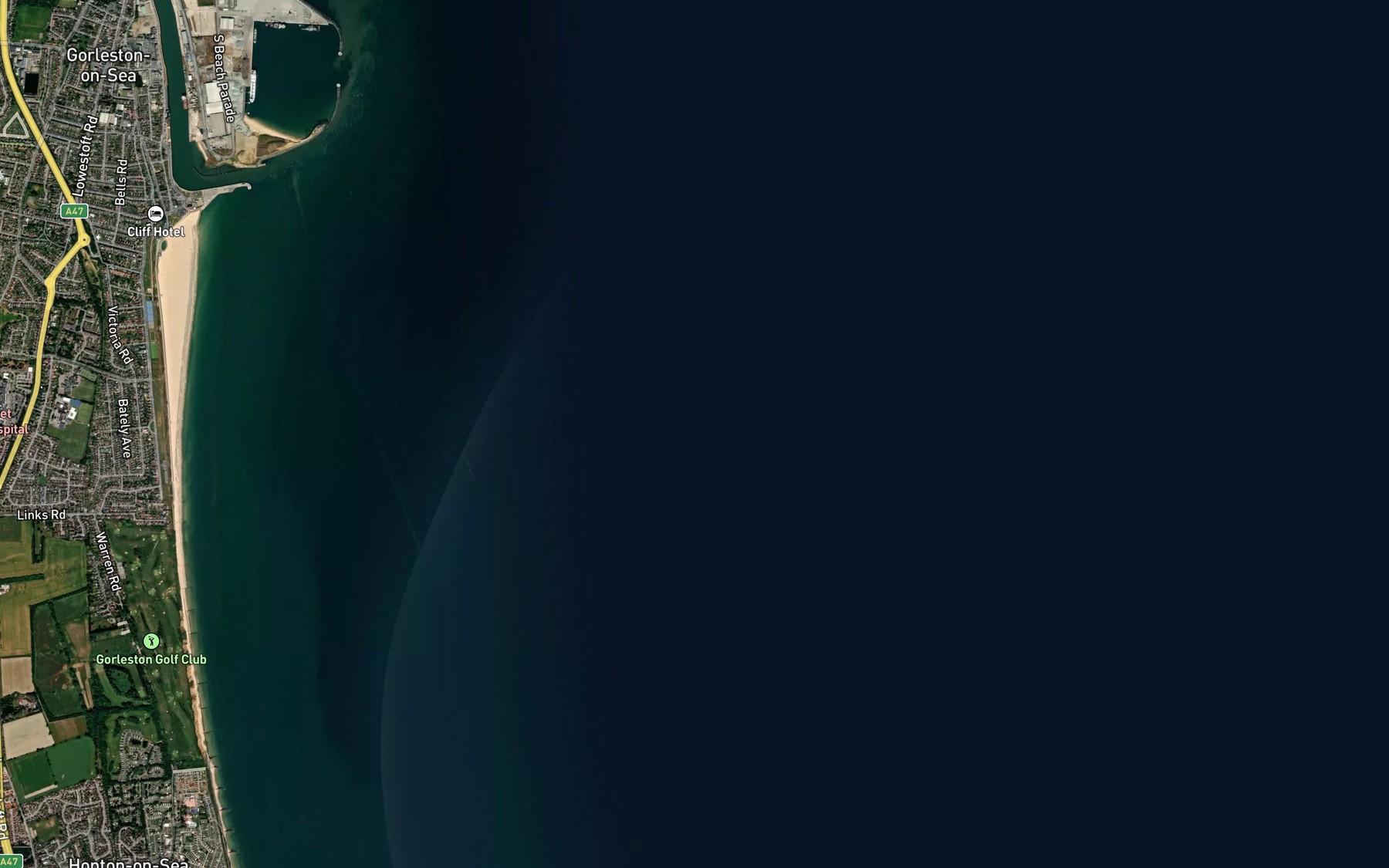 Satellite map of the Gorleston Road
