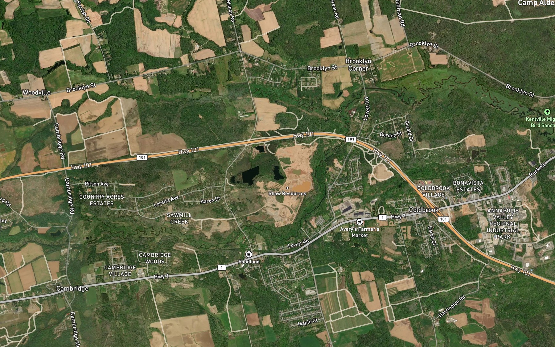Satellite map of the Wood Lake