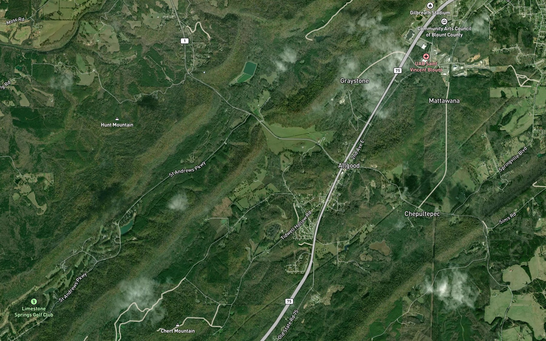 Satellite map of the Clear Branch