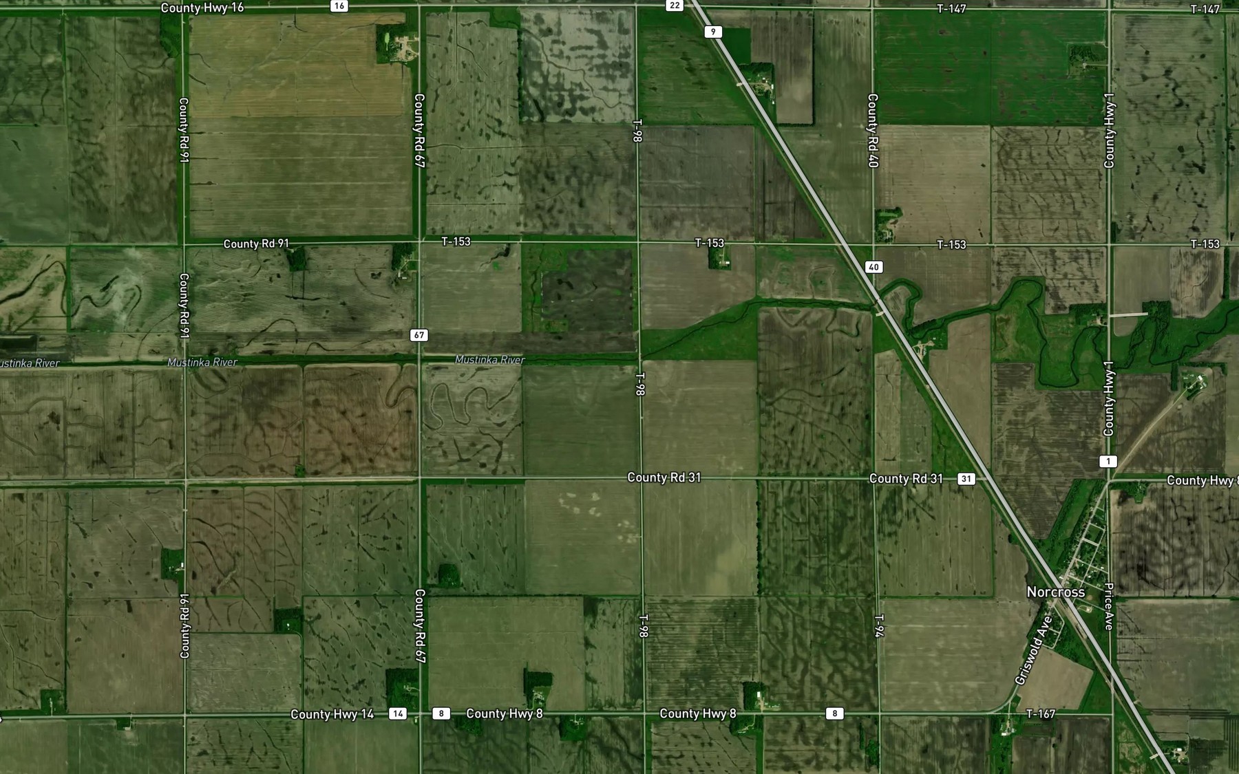 Satellite map of the Judicial Ditch Number Fourteen