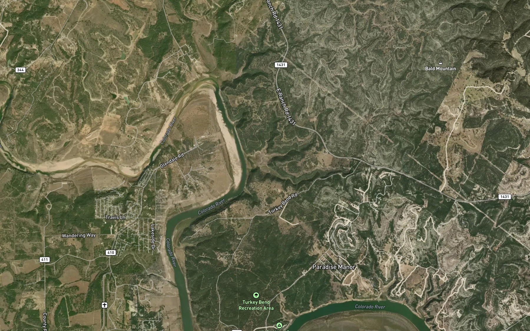Satellite map of the Spanish Oak Creek