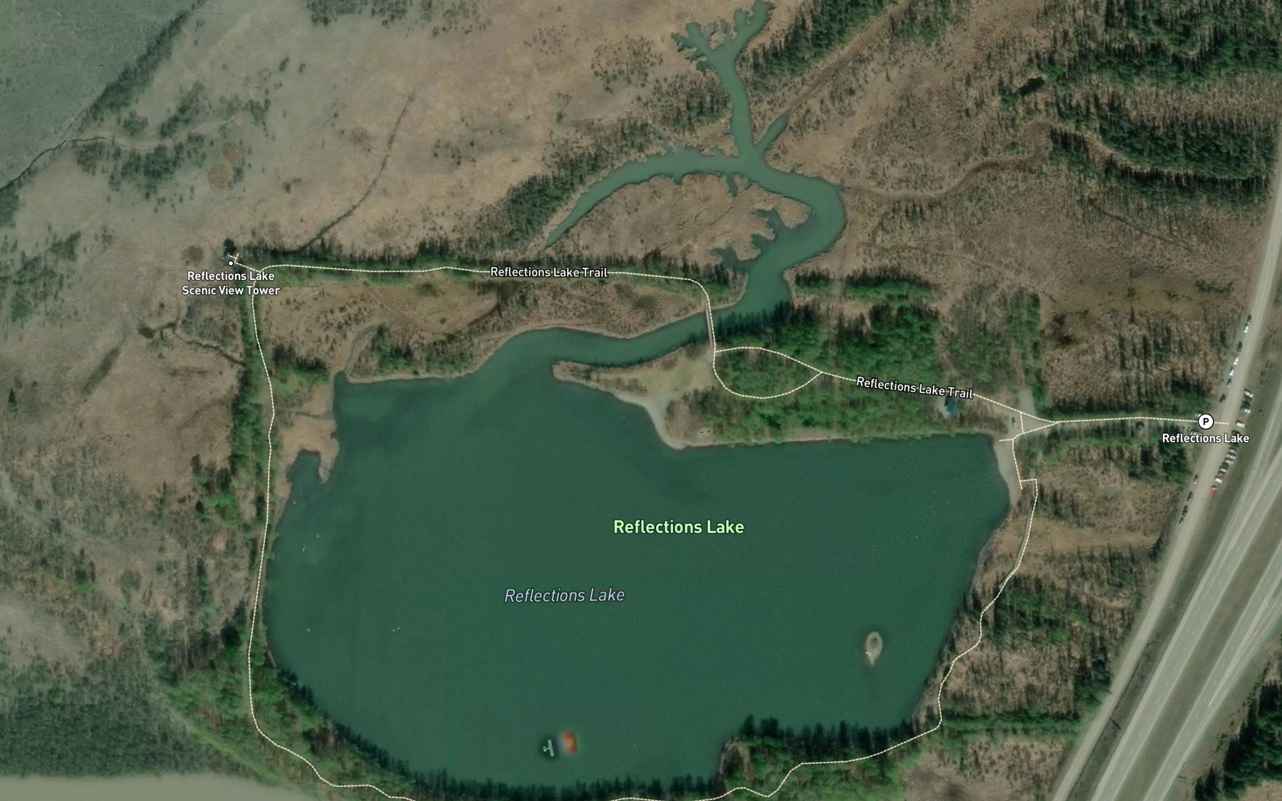 Satellite map of the Reflections Lake