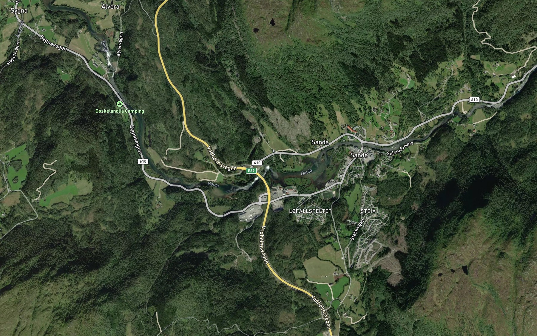 Satellite map of the Sandafossen