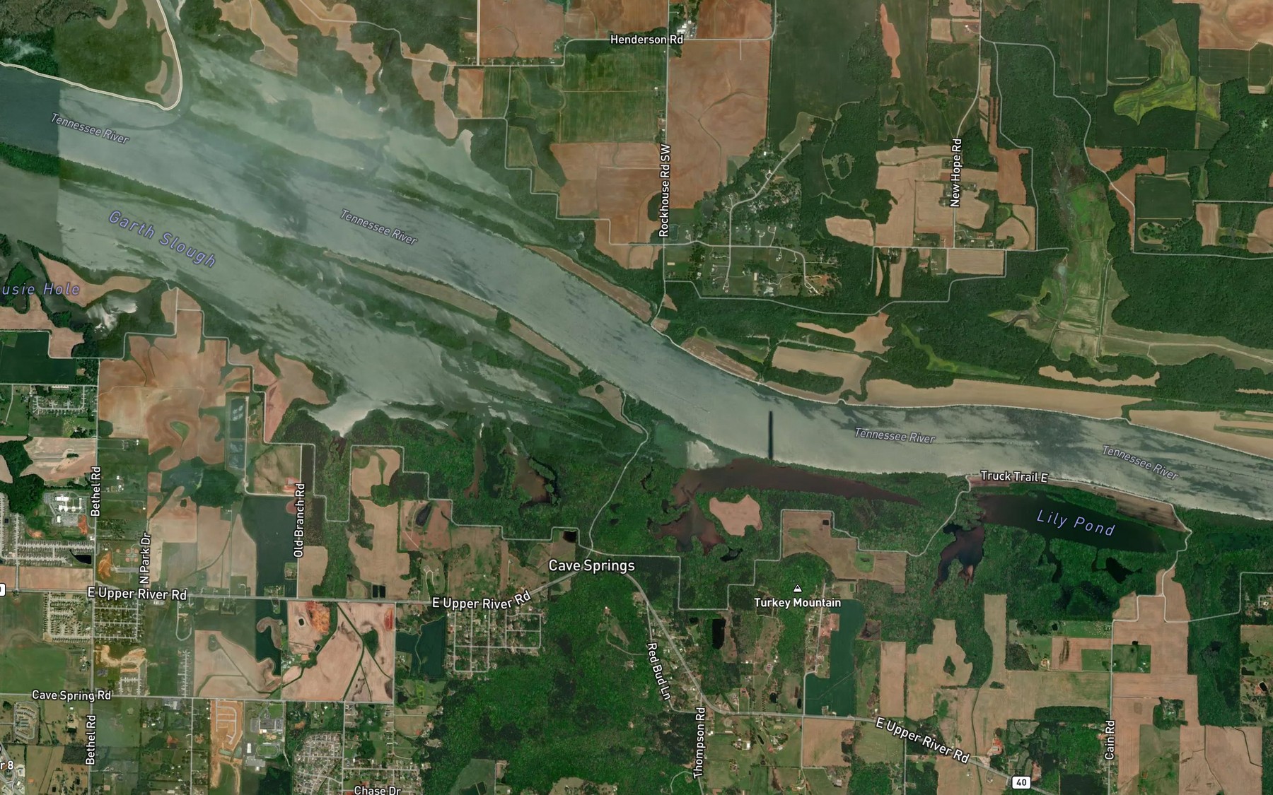 Satellite map of the Cave Spring Branch