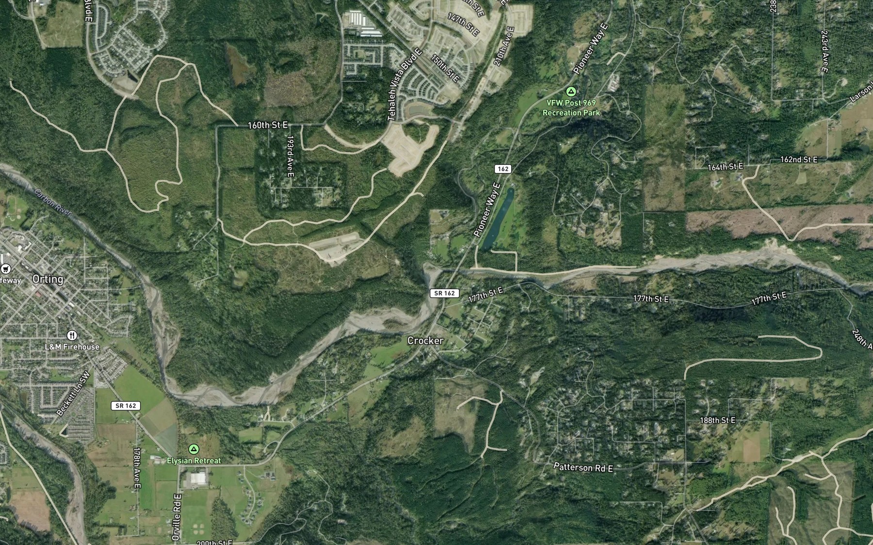 Satellite map of the South Prairie Creek