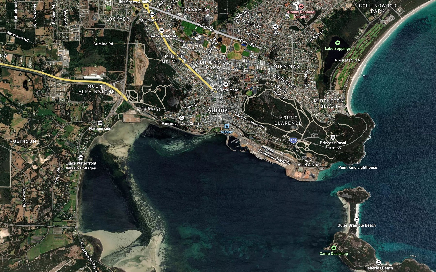 Satellite map of the Hanover Bay
