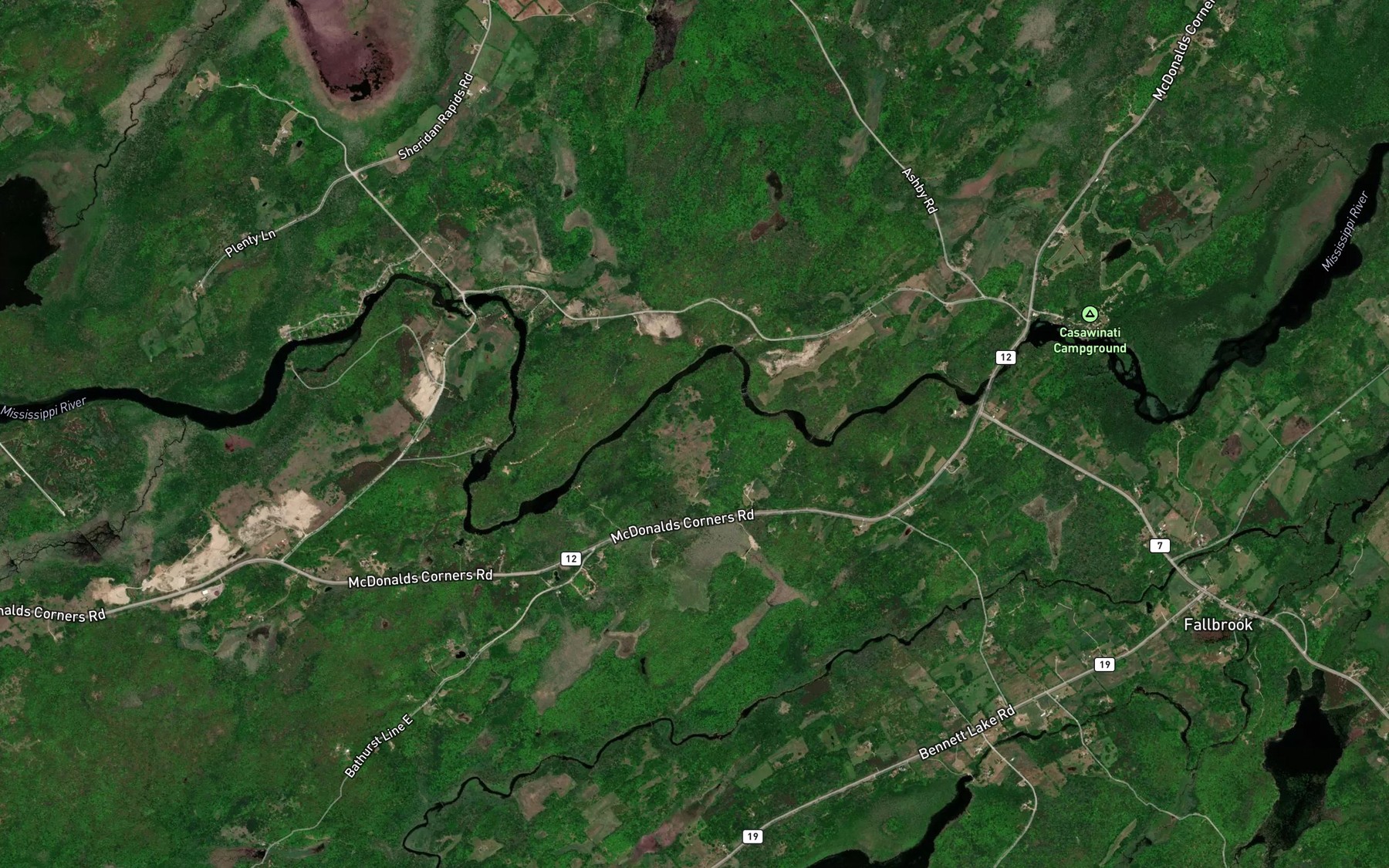 Satellite map of the Playfairville Rapids