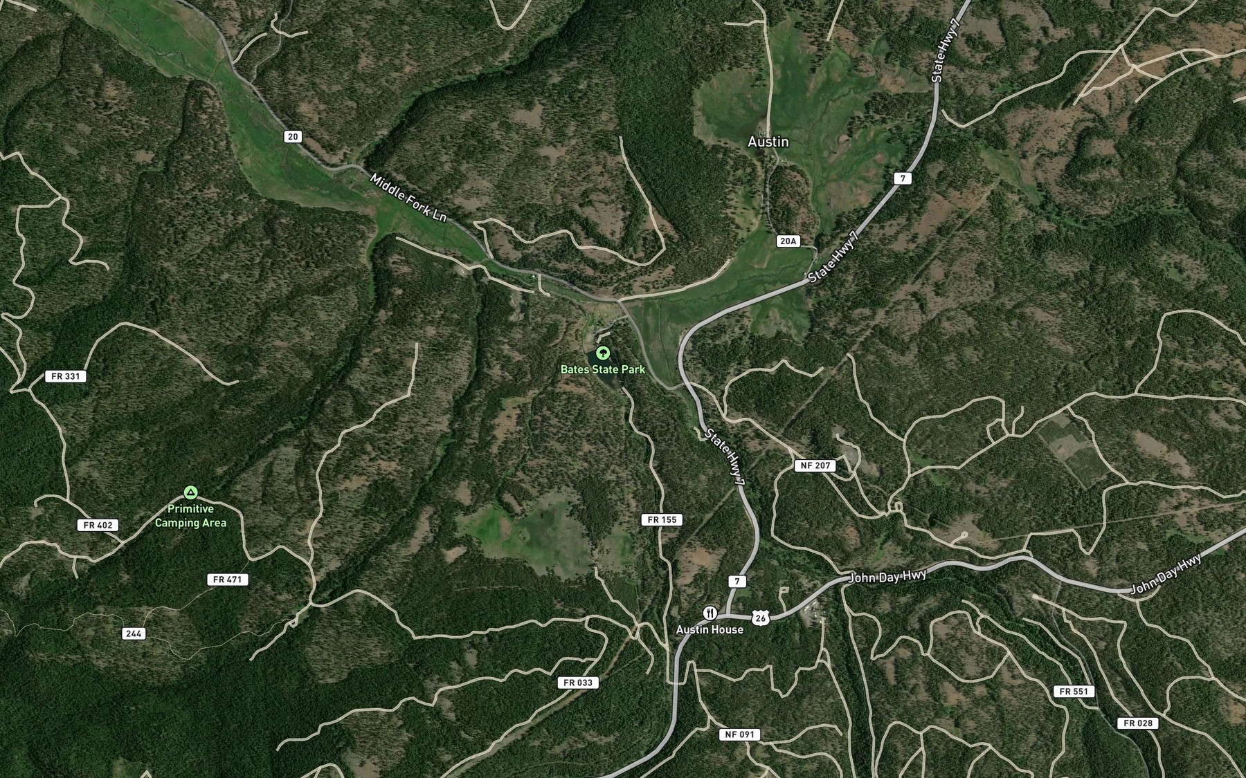 Satellite map of the Bridge Creek