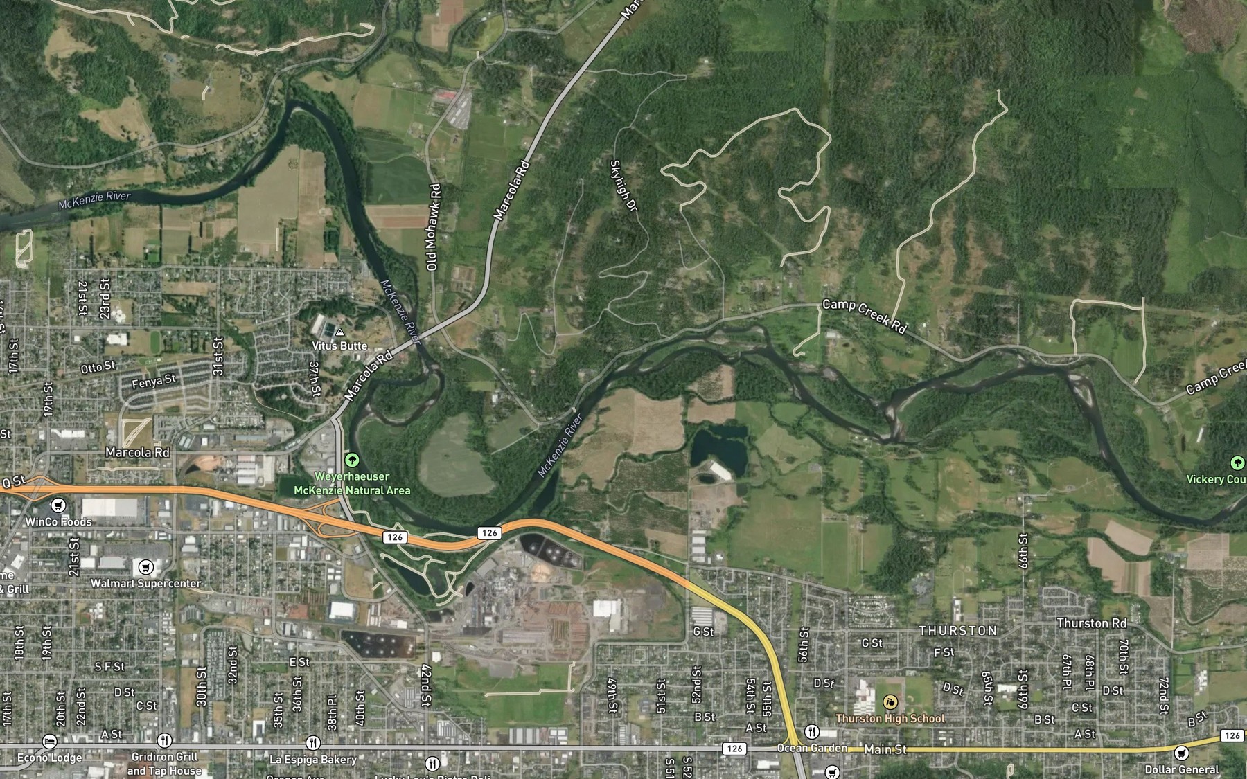 Satellite map of the Cedar Creek