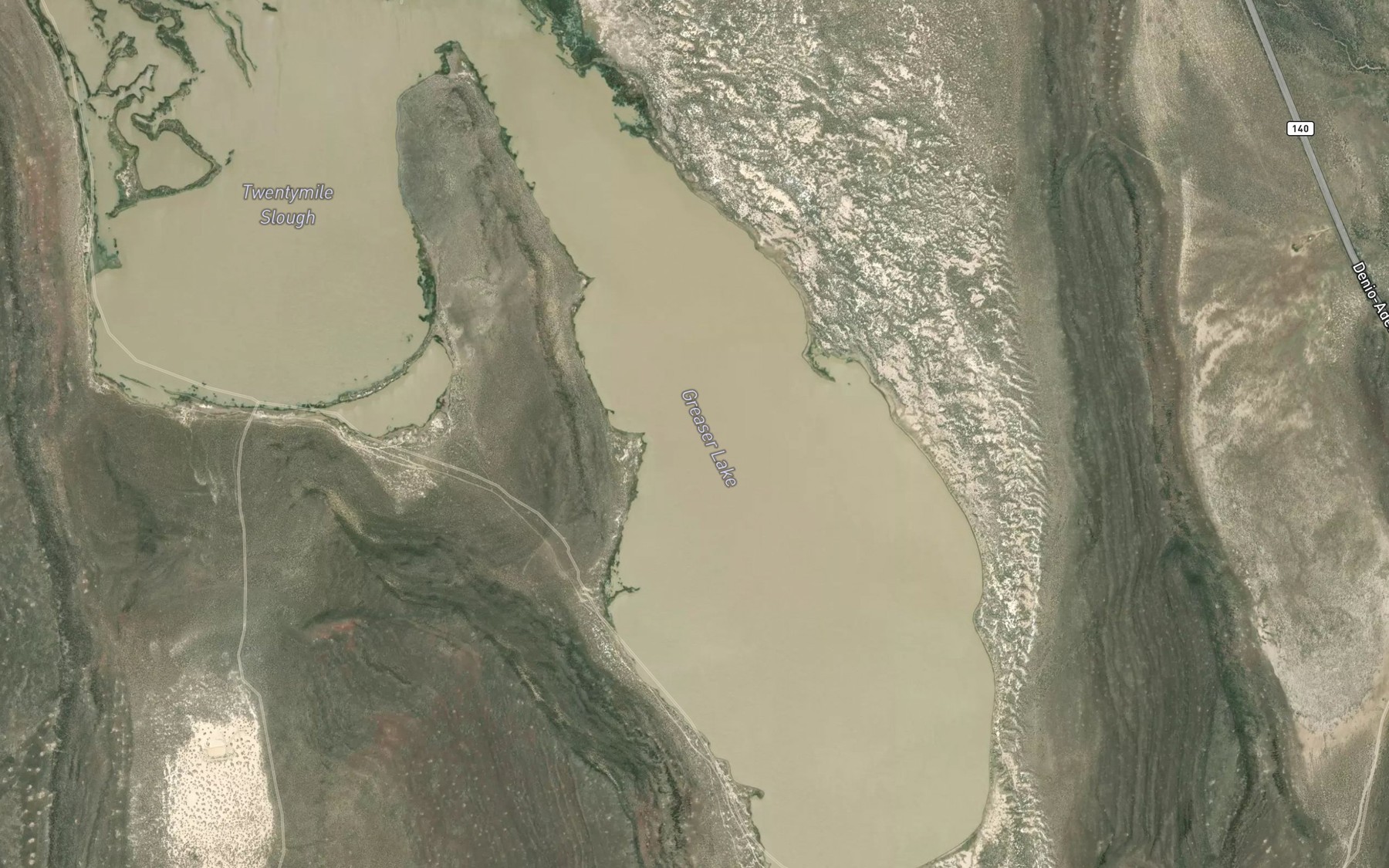 Satellite map of the Greaser Lake