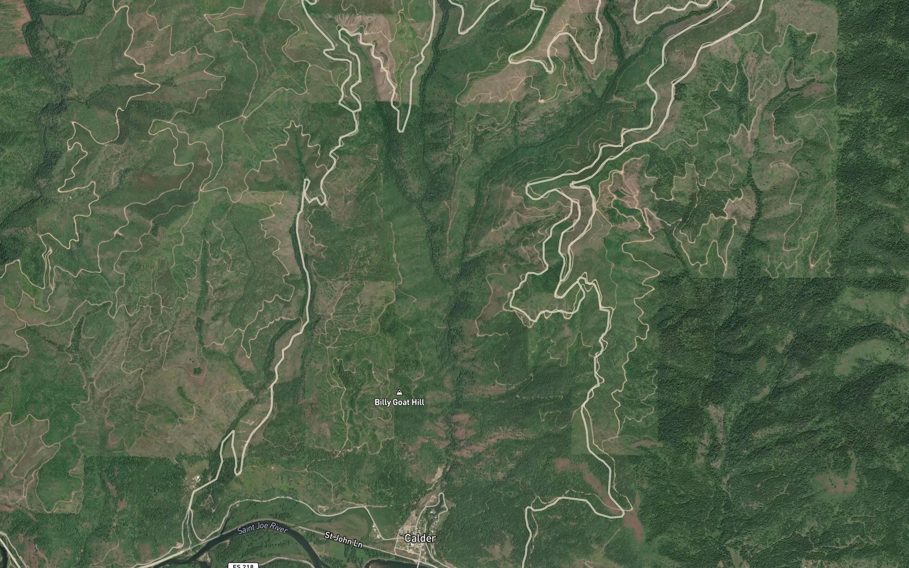 Satellite map of the Pete Coll Creek